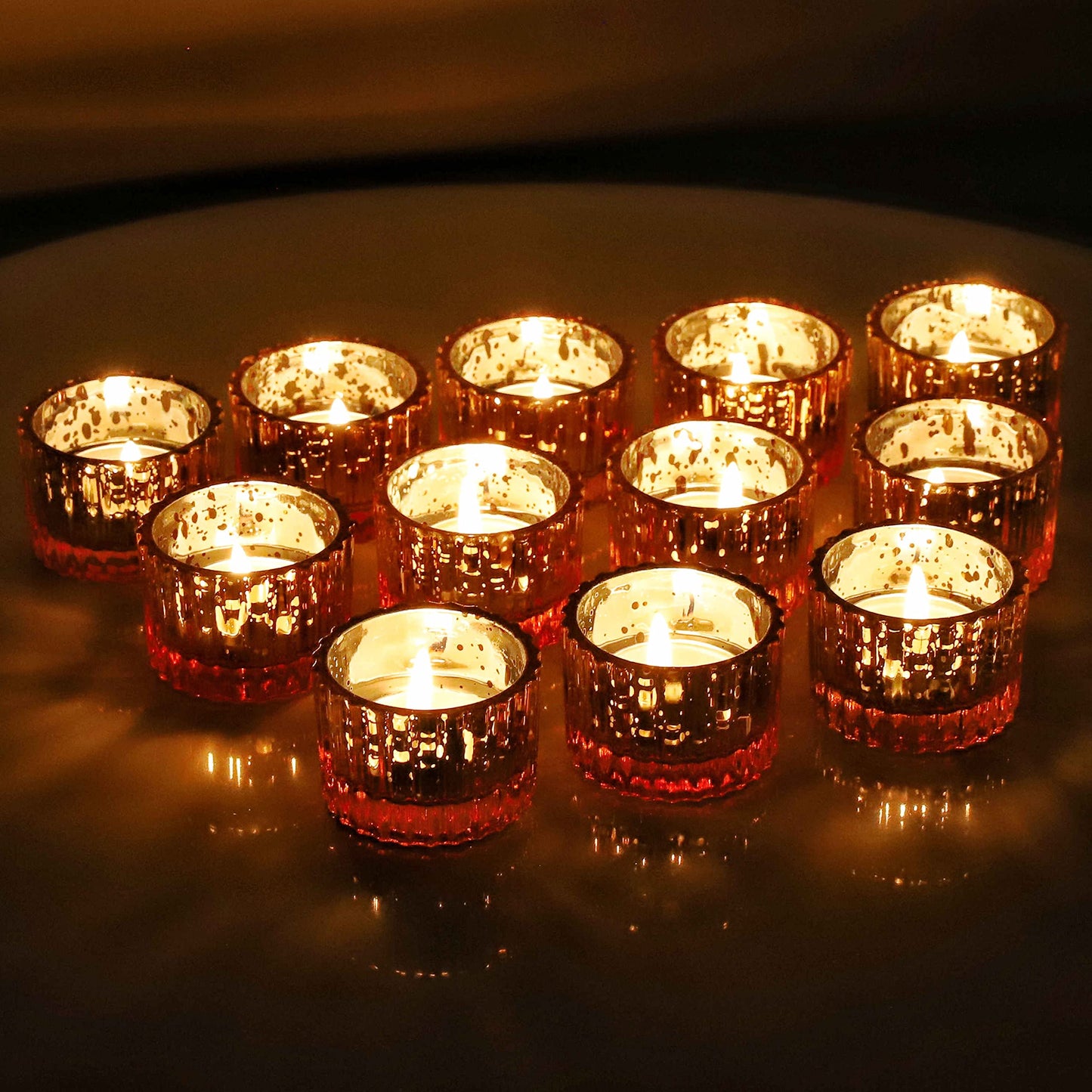 VOHO Gold Candle Holders for Wedding Dinner Party, Tealight Candle Holder Set of 12 for Table Centerpiece, Mercury Glass Candle Holder Gifts for Women (2x1.4 Inch, Mercury Golden)