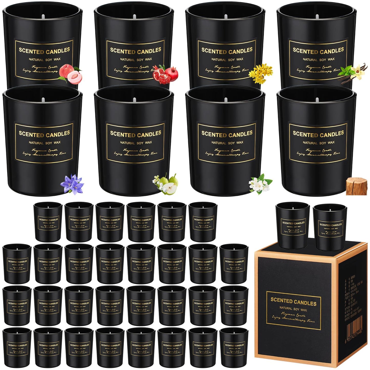 MTLEE 48 Pcs Scented Candles Bulk End of Year Teacher Thank You Gift Candles Wedding Aromatherapy Soy Wax Jar for Birthday CNA Week Appreciation Staff Coworker Guest Favor(Black)