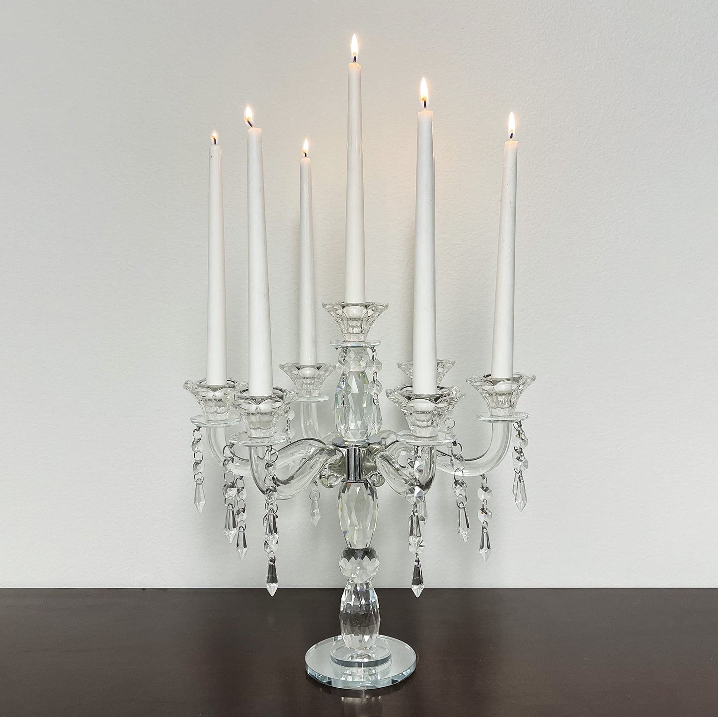 allgala Crystal Candle Holder - 7-Arm 14 Inch Crystal Taper Candlestick Candelabra - Centerpiece for Home Wedding Event and Party Festival