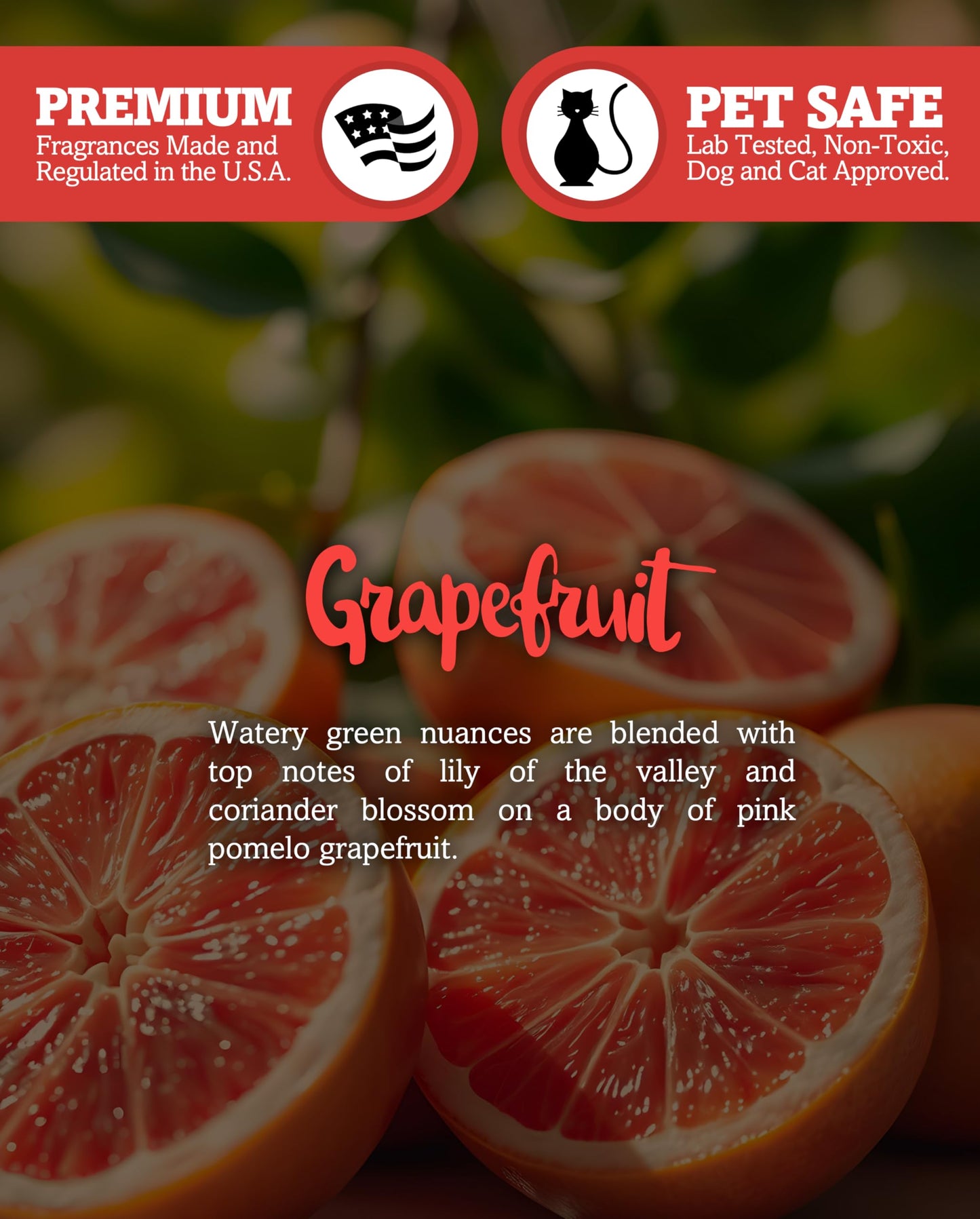 Grapefruit Highly Scented Natural Soy Candle, Essential Fragrance Oils, 100% Soy, Phthalate & Paraben Free, Clean Burning, 9 Oz.