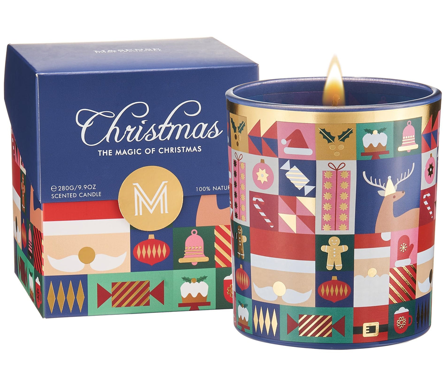 M&SENSE Magic Christmas Soy Candle for Home, Soy Wax 9.9oz 55 Hours Clean Non Toxic Slow Burn, Relaxing Cozy Winter Candles for Stress Relief, Christmas Scented Gift for Holiday Celebration