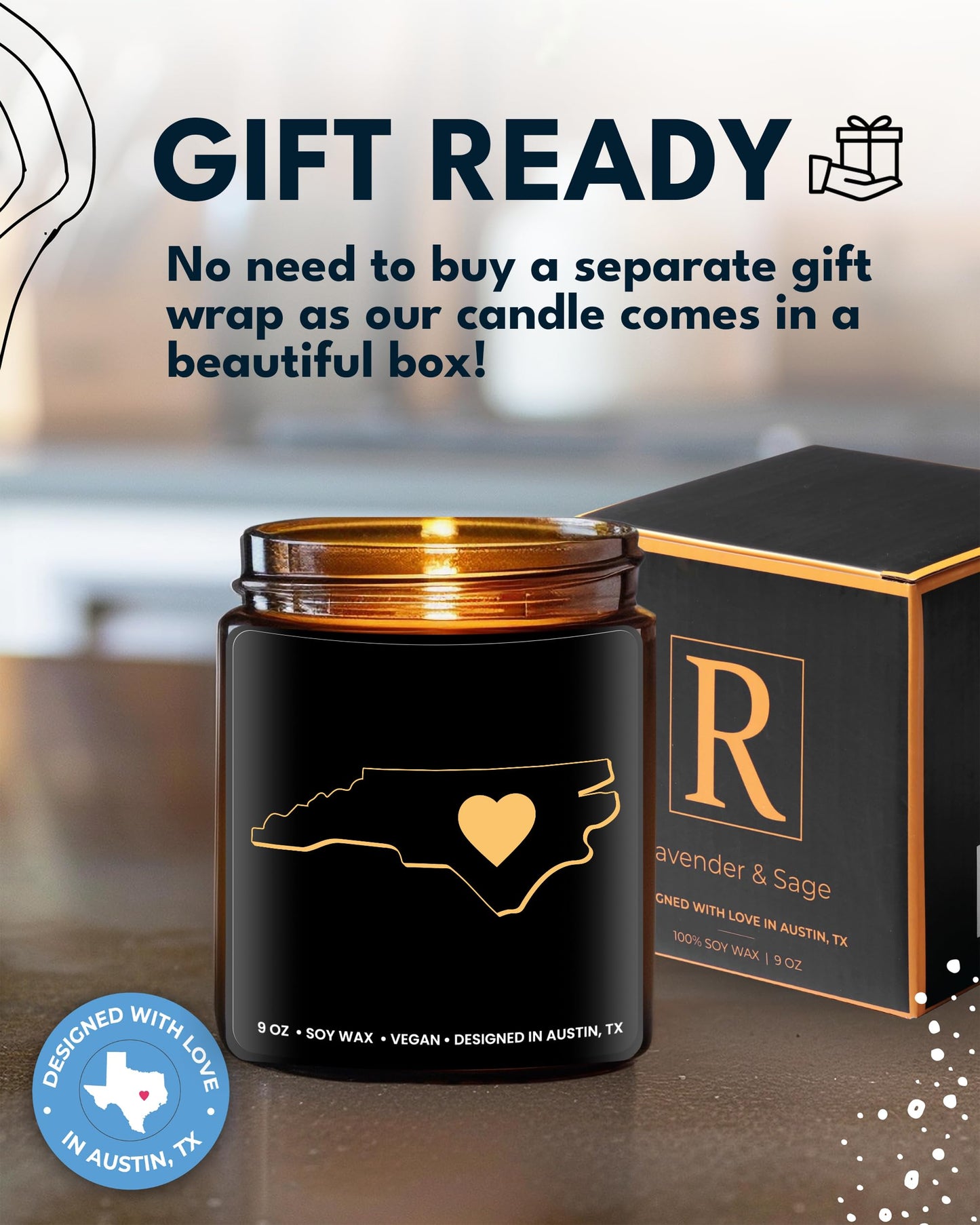 North Carolina Candle, Unique North Carolina Themed Gifts for Men and Women, Best NC State Gifts for Moving Away, Thoughtful Home Sick Presents, Ideal for Birthday, Christmas, Graduation, Gift Ready