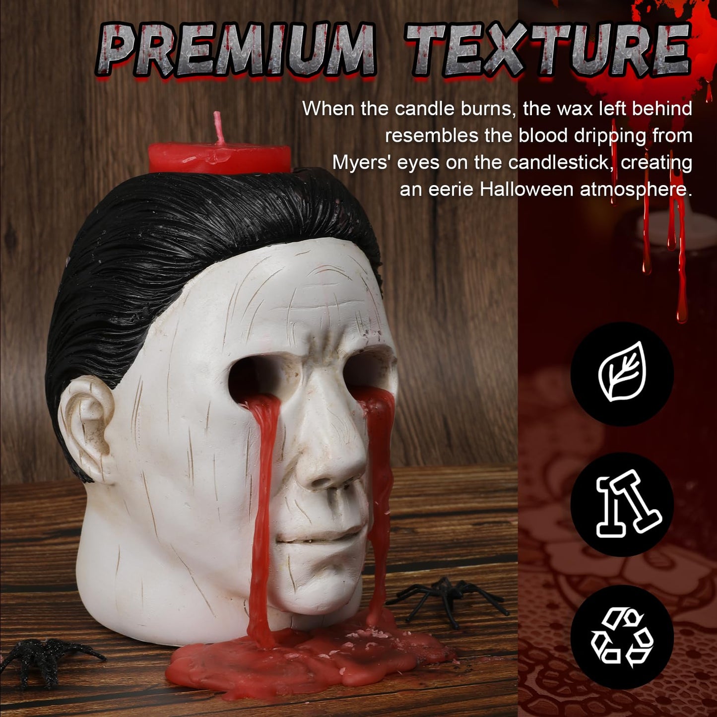 Michael Candle Holder, Candle Holder Statue with Bleeding Eyes Decor Halloween Horror Holder Decorations Party Candlestick Merchandise