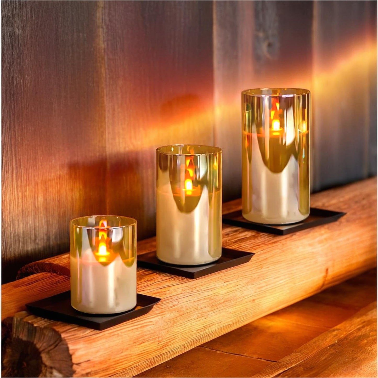 NICEME Radiance Evanescing Flameless Candles with Remote, 3 Pack Glass Battery Operated Candles with Timer, Real Wax Glass LED Candles Flickering Wedding Home Party Christmas D3 x H4 5" 6" Gold