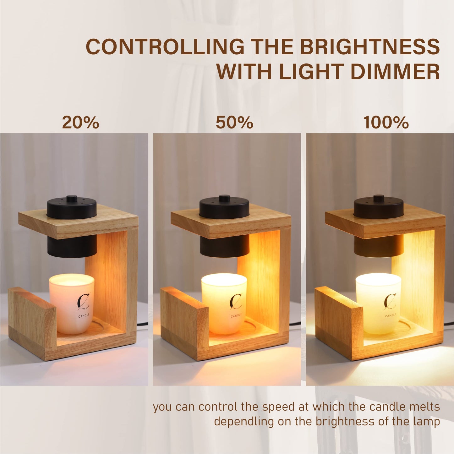 AIKUT Candle Warmer Lamp, with 2 Bulbs,Timer & Dimmer,Simple Natural Wood,Compatible Up to 4.5 inch Candles,for Home Scented and Décor，110-120V (Wood)