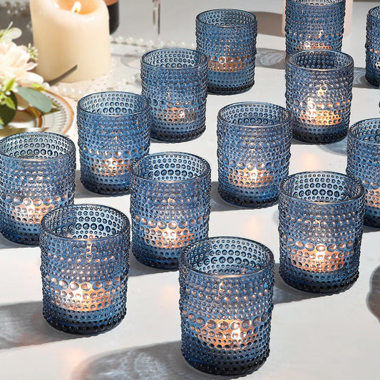 48 Pack Votive Candle Holders for Wedding, 2x2.5in Blue Vintage Glass Tea Light Candle Holders for Baby Shower, Tealight Candle Holder Decor for Home Table Centerpieces
