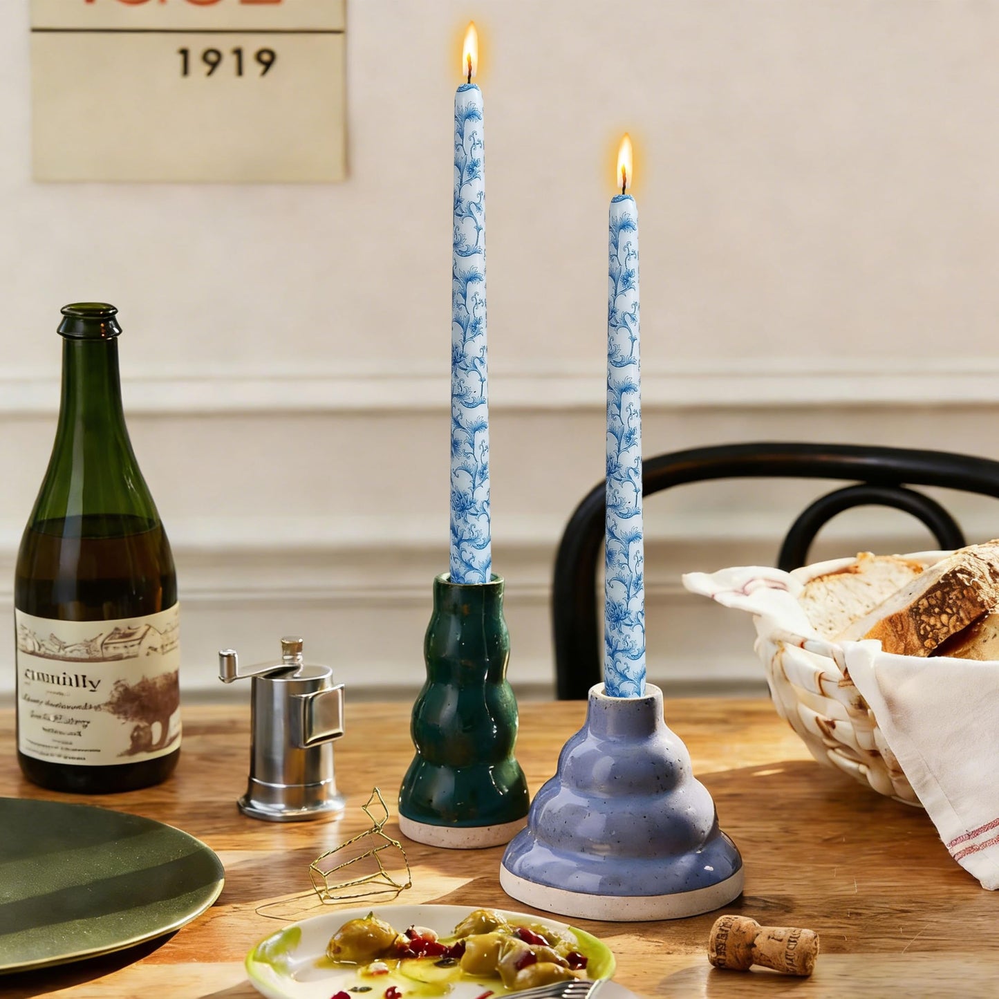Handmade Printed Candles 10 in Long Candle Sticks Unscented Candle Blue and White Porcelain Pattern Candles for Home Wedding Dinner Holiday Party