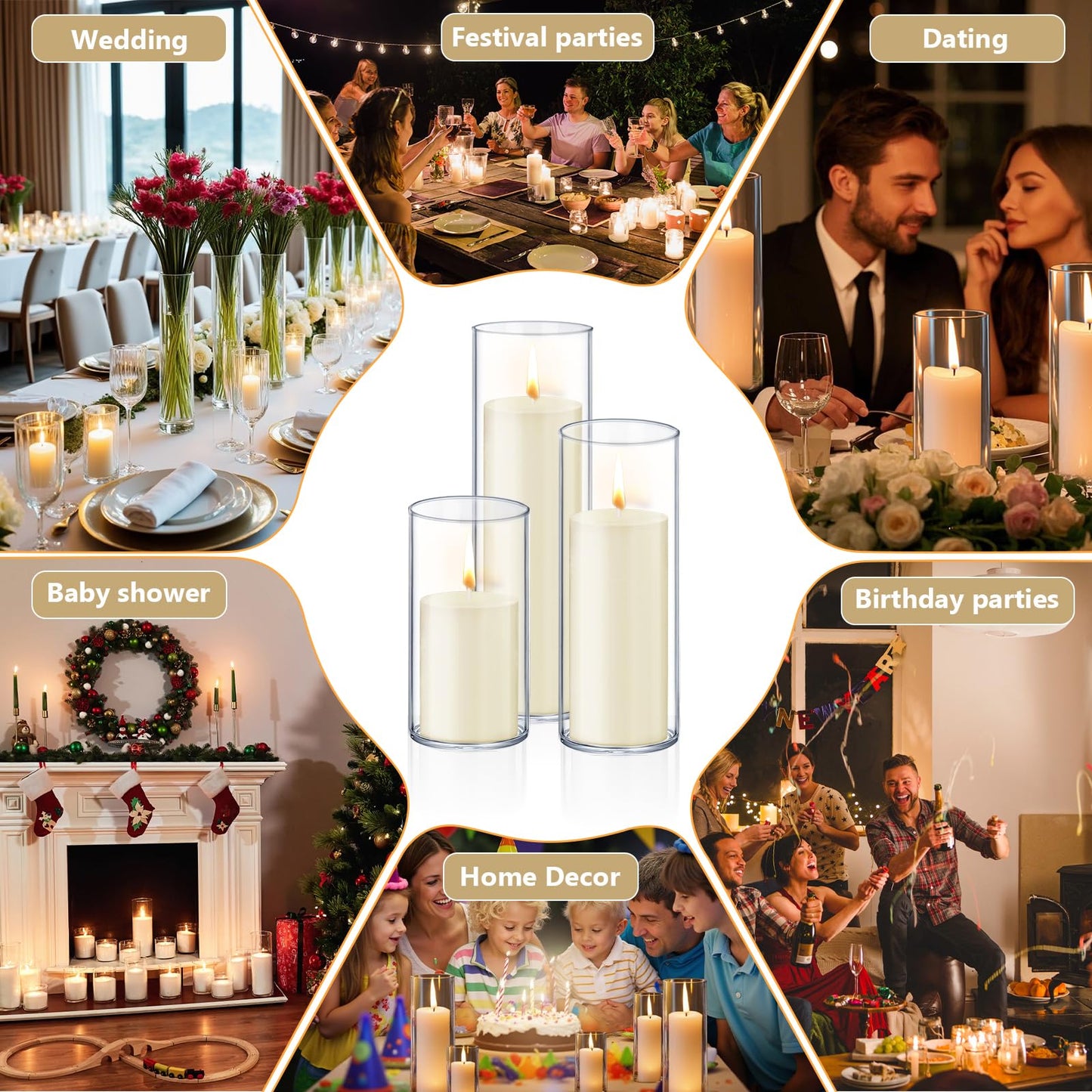 72 PCS Ivory White Pillar Candles with Glass Candle Holders Clear Hurricane Candle Holders Glass Cylinder Vases for Centerpieces Wedding Party, Event, Home Office (36 Candles+36 Candle Hoders)