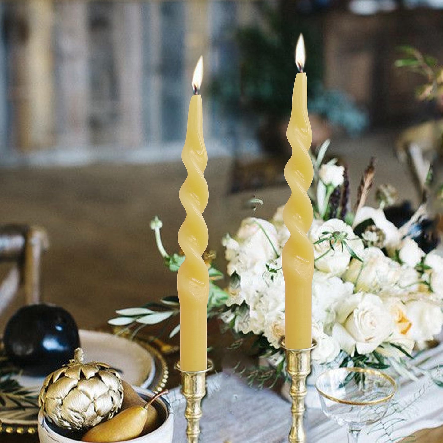 10 Inch Spiral Candles Set of 4 – Unscented Candle Stick, Yellow Handmade Tapered Candle Long Burning Twisted Candles for Wedding Dinner Table Home Decor