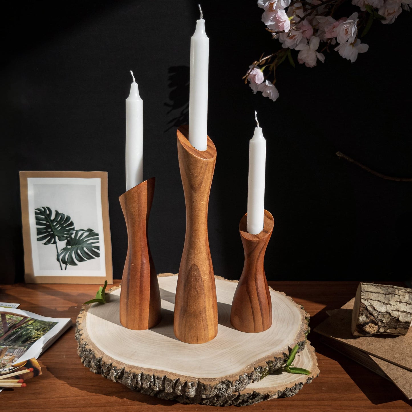 OLEEK wooden taper candle holders - wood taper candle holders for Table Centerpiece - wood candlestick holders (9", 8", 6") - wooden candlestick holder for 7/8" candle stick candlesticks holders woods