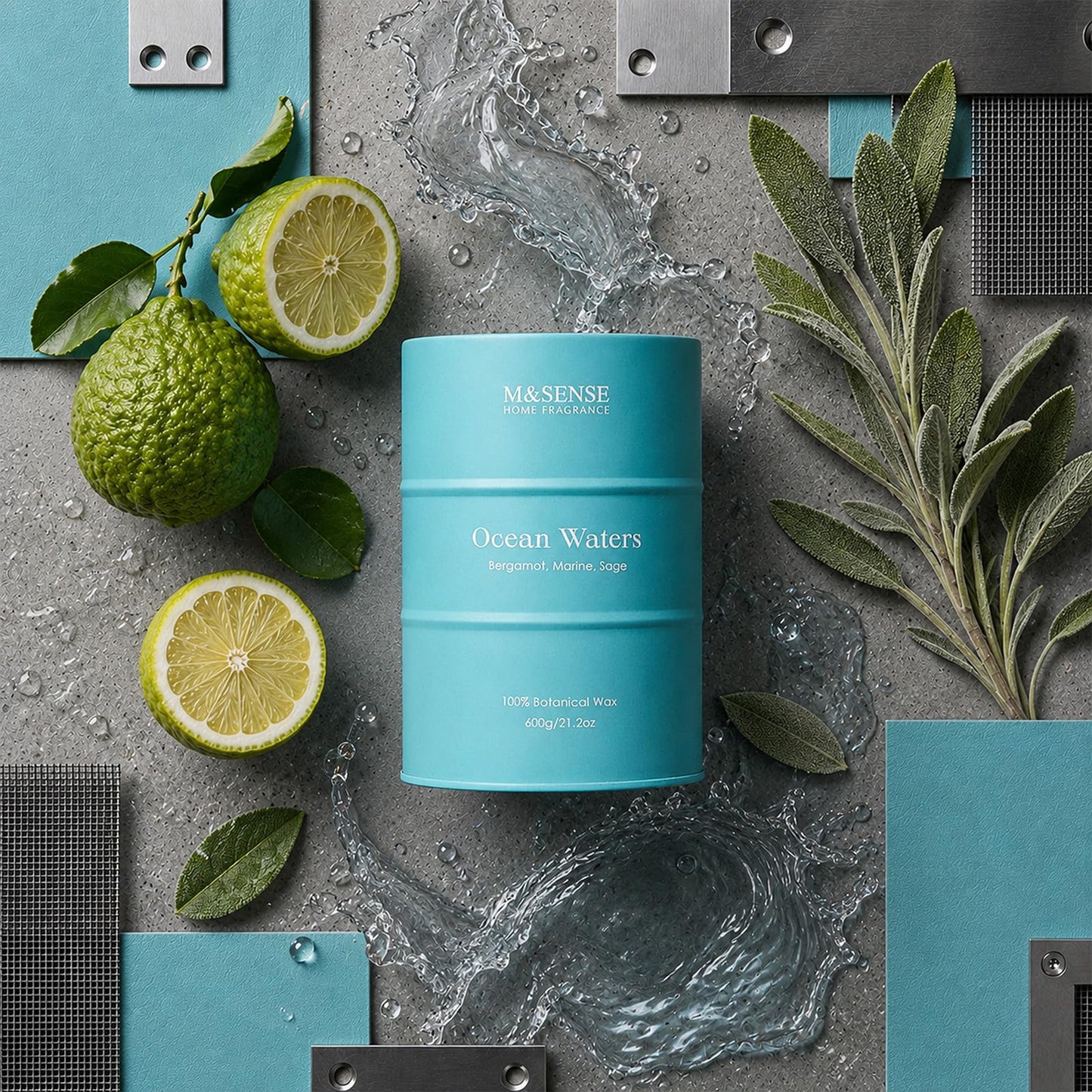 M&SENSE Ocean Waters Scented Candles Large Beach Candle, Summer Soy Candles 21.2oz 120 Hour Slow Burning,Aromatherapy Candle for Stress Relief Meditation Relaxing
