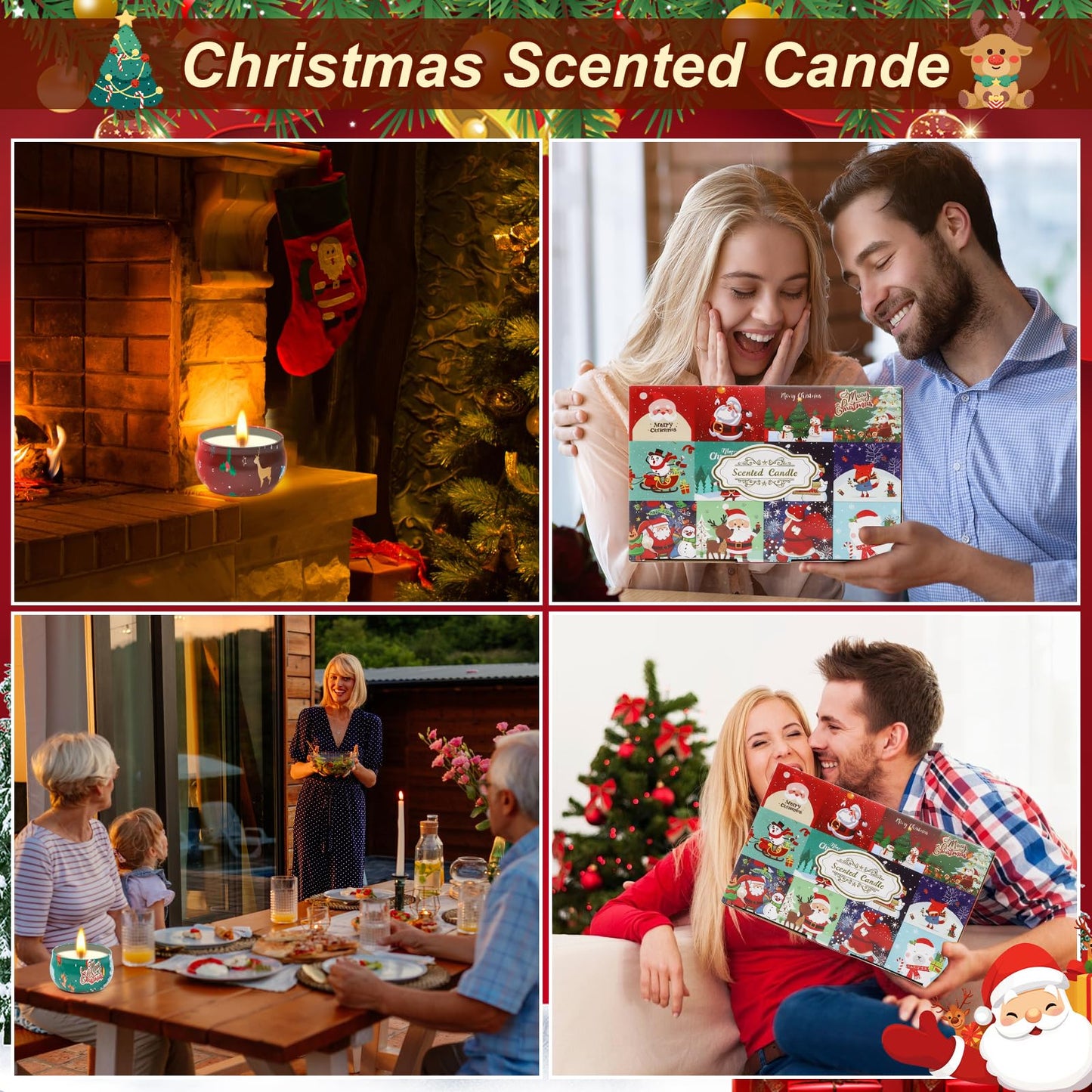 Christmas Scented Candle Gift 12 Pack, Christmas Candles for Home Scented, 100% Natural Soy Wax Long Lasting Jar Aromatherapy Candle Gifts for Mother's Day