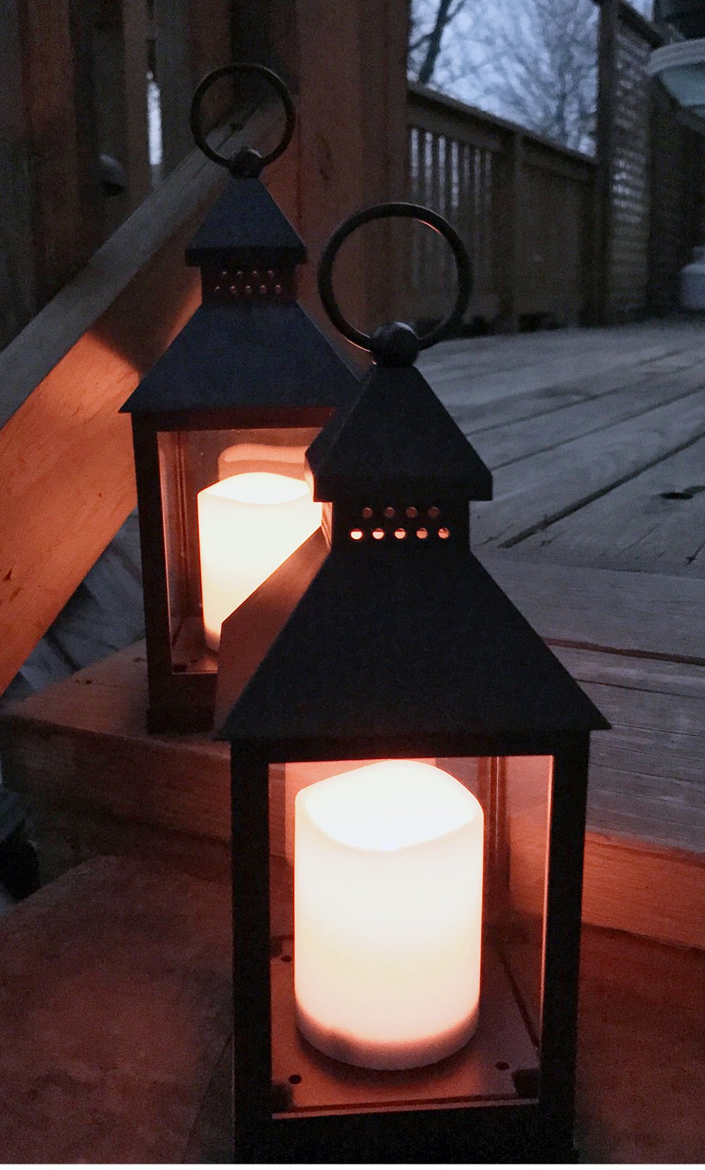 Black Decorative Lanterns Set of 12 – 11" LED Flameless Candle Lanterns with Remote & 4 Hour Timer – Indoor Outdoor Hanging Lanterns for Patio, Porch, Wedding, Pathway Decor
