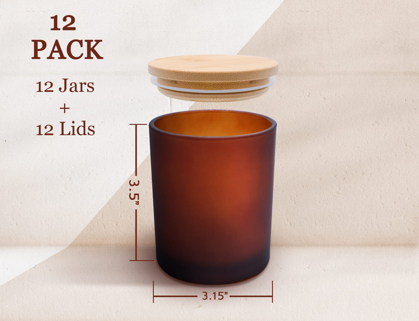 Aroparc 12 Pack Candle Jars for Making Candles, 10 OZ Empty Candle Jars with Lids, Bulk Candle Containers - Frosted Brown