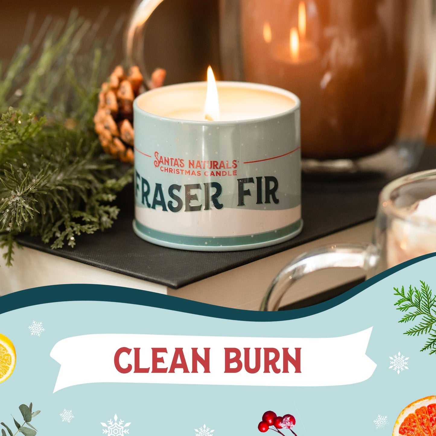 Santa's Naturals Fraser Fir Christmas Candles for Holidays & Gifts, Fresh Cut Tree Scent, Soy & Beeswax Blend, 30+Hour Burn, 9 oz, 2-Pack