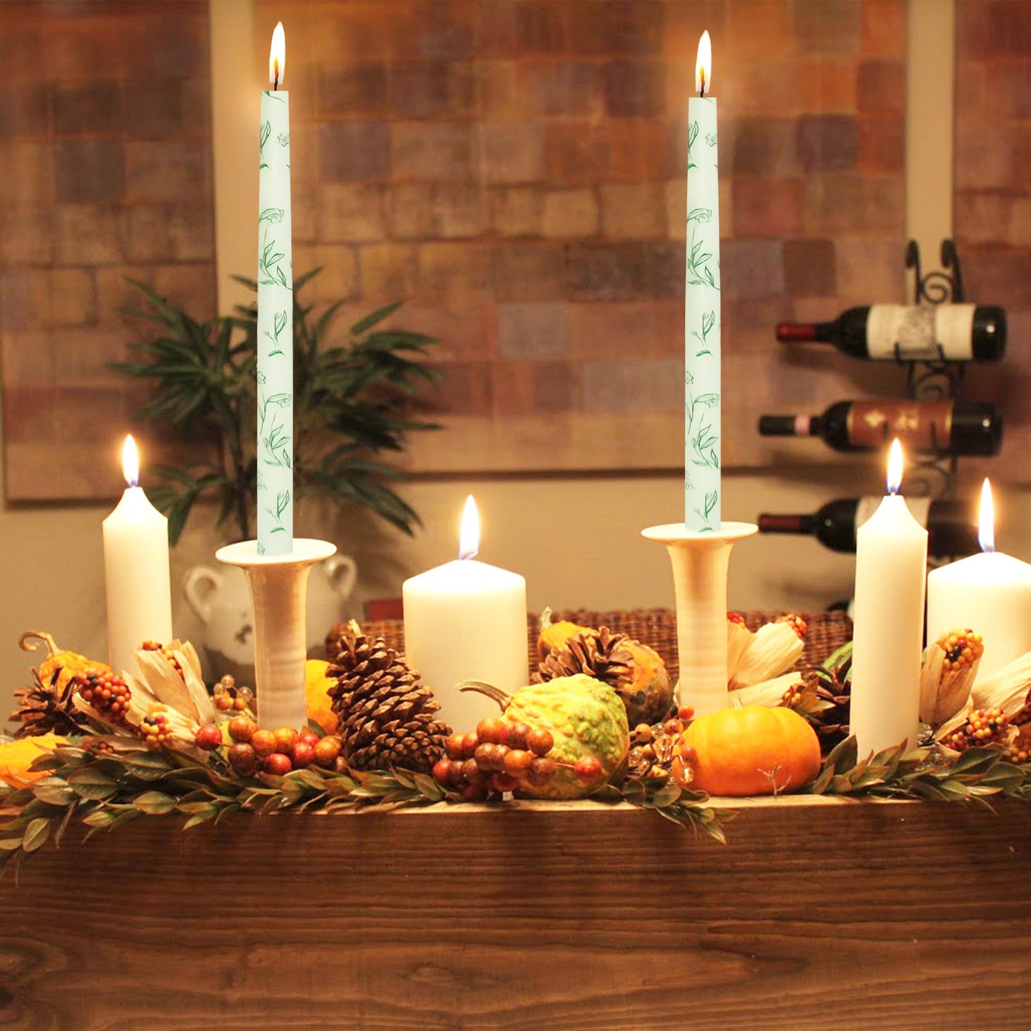10 Inch Taper Candles Printed Candlesticks Handmade Unscented Smokeless,2pcs Tapered Candless Candle Sticks for Wedding Home Decoration(Grass)