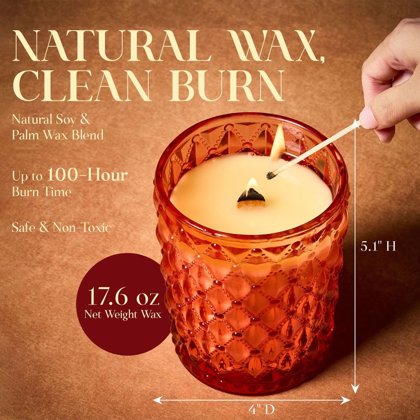 M&SENSE 16.6oz Wood Wick Scented Candle, Non Toxic Soy Wax with Crackling Wick, LemonGrapefruit Scent 100H Burn Long Lasting for Bedroom Kitchen Home Decor, Housewarming Gifts for Family Friends