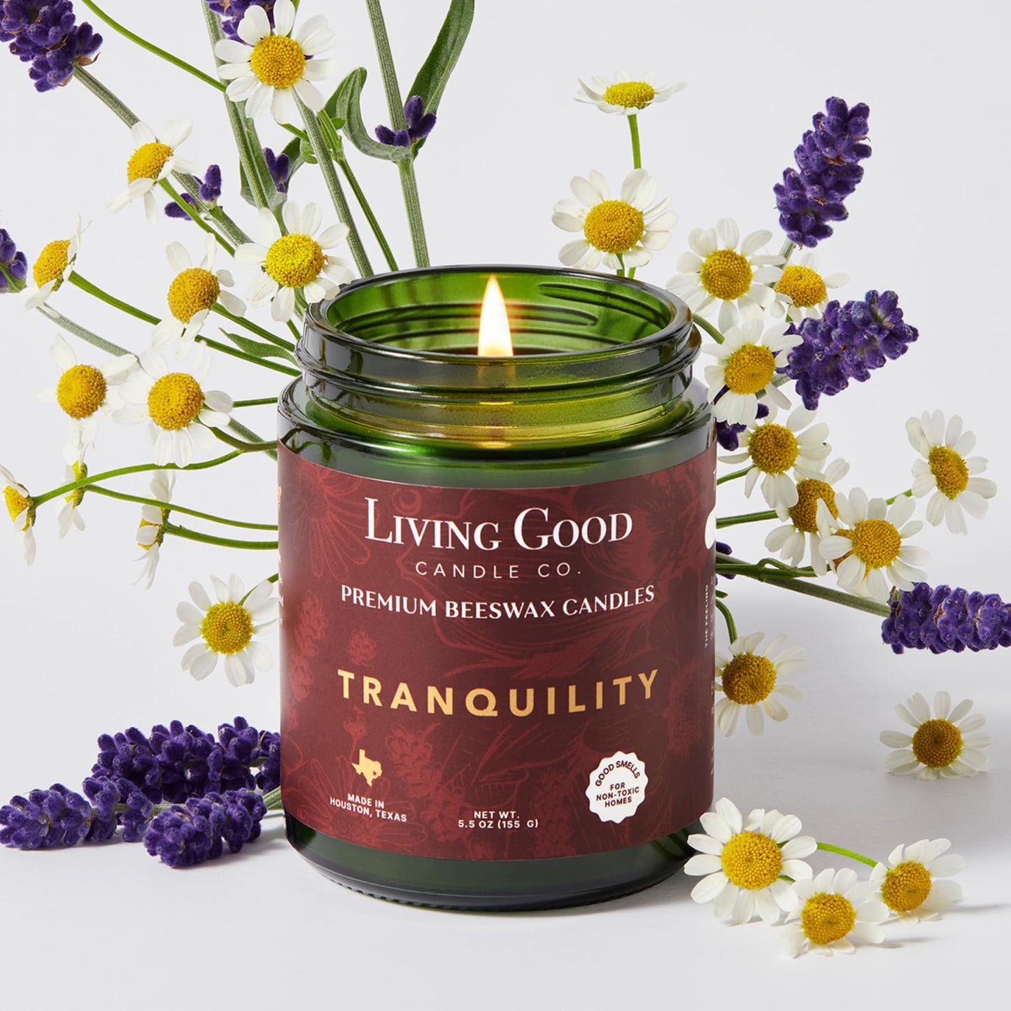 Tranquility – Chamomile & Lavender Essential Oils Beeswax Candle, Non Toxic Scented Candle, Clean Burning Aromatherapy Candle for Relaxation & Sleep, Gift for Busy Moms & Women - 5.5 OZ