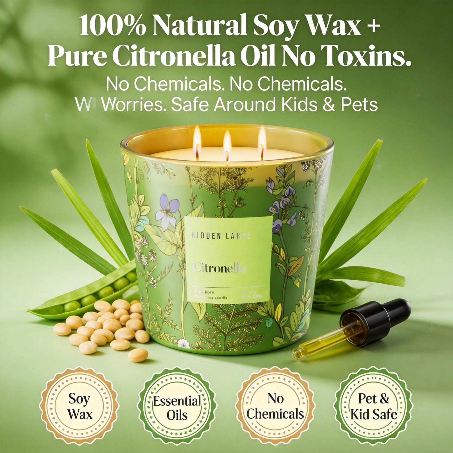 Citronella Candles Outdoor Large, 3-Wick / 30oz Large Soy Candle, Long Lasting Highly Scented,Candle for Patio, Garden & Camping, Summer Camping Huge