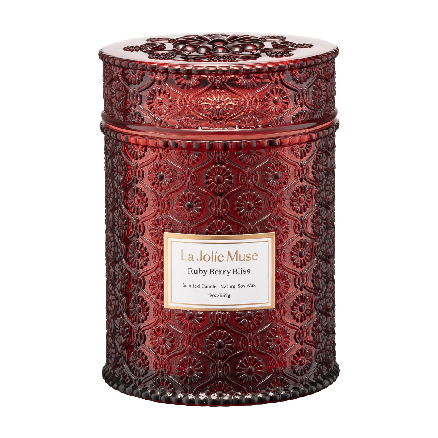LA JOLIE MUSE Ruby Berry Bliss Scented Candle for Home | Christmas Winter Holiday | 19 oz Non Toxic Natural Soy | Large Red Jar Candle | Luxury Gifts for Women & Men | Wood Wick