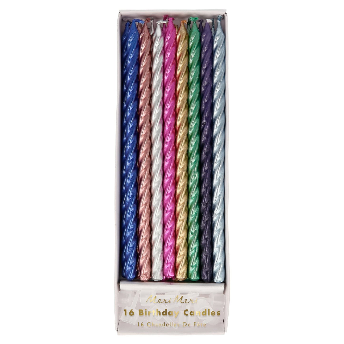 Meri Meri Twisted Long Birthday Candles for Cake (Pack of 16), 7" Tall, Unscented Meri Meri Birthday Candles
