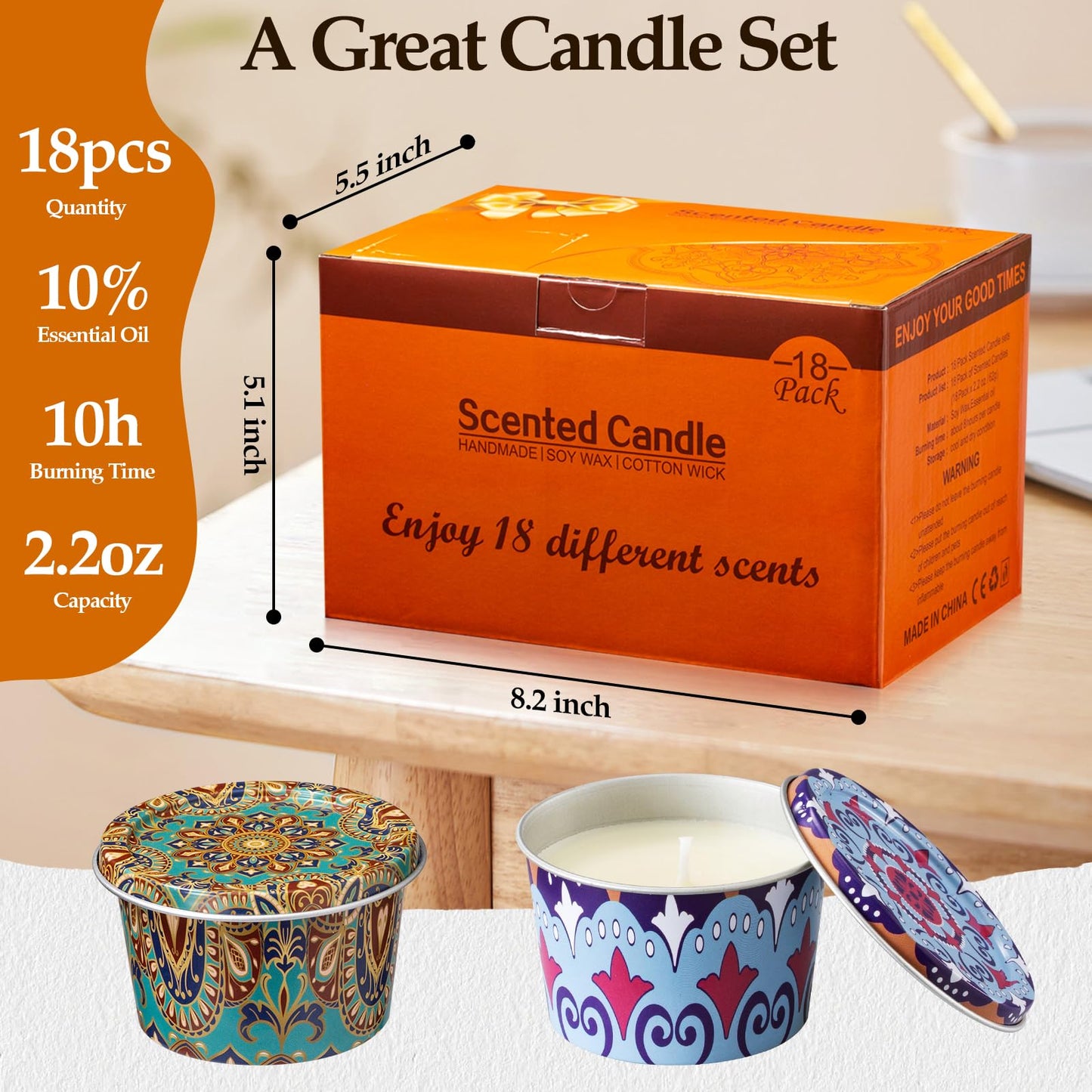 18 Pack Scented Candles Set,Soy Wax Travel Candles Bulk, Long Lasting Aromatherapy Candle Gift Set for Women, Home Fragrance, Mother's Day,Relaxation & Stress Relief