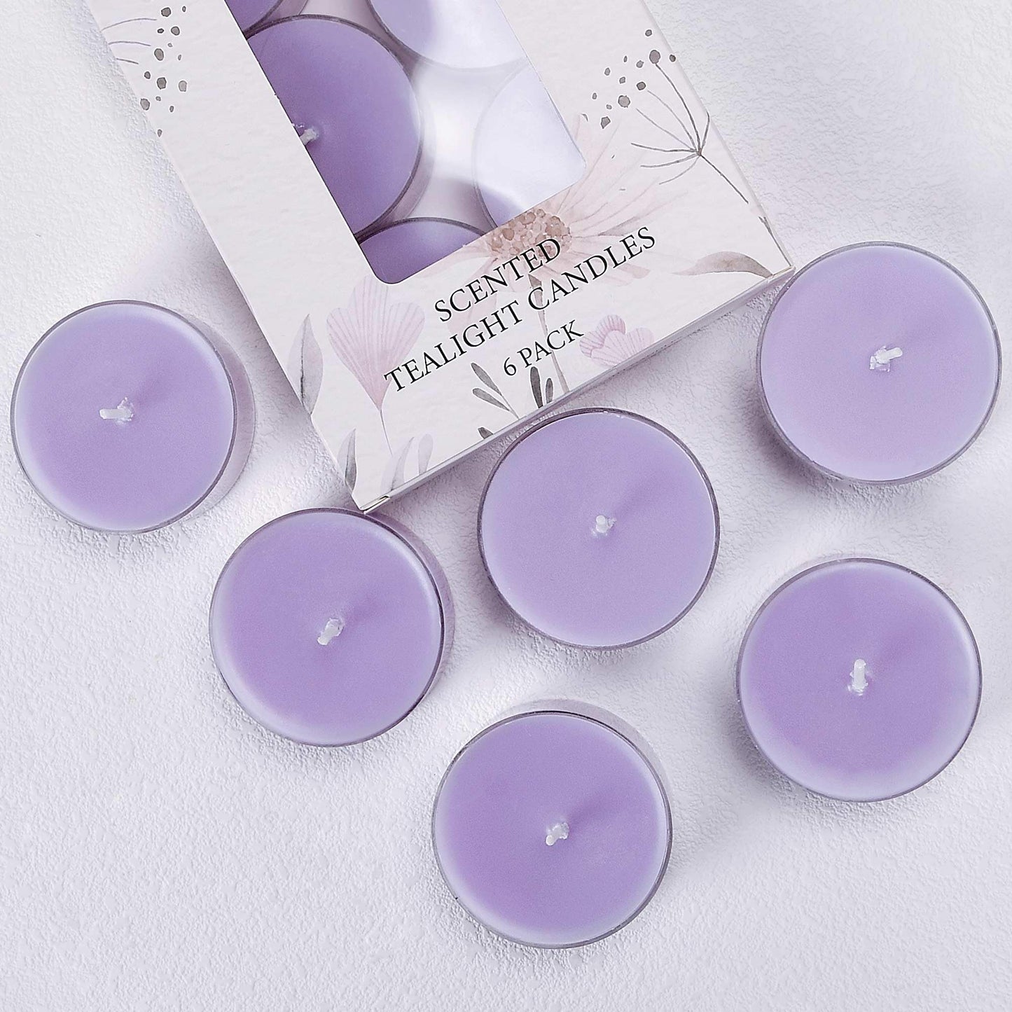 Lavender Scented Tealight Candles, 6 Pcs Natural Soy Tea Lights Candle - 8 Hours Long Burn Time, Extra-Large Smokeless and Clean Burn Tealight Candles for Home Dinner Weddings Party