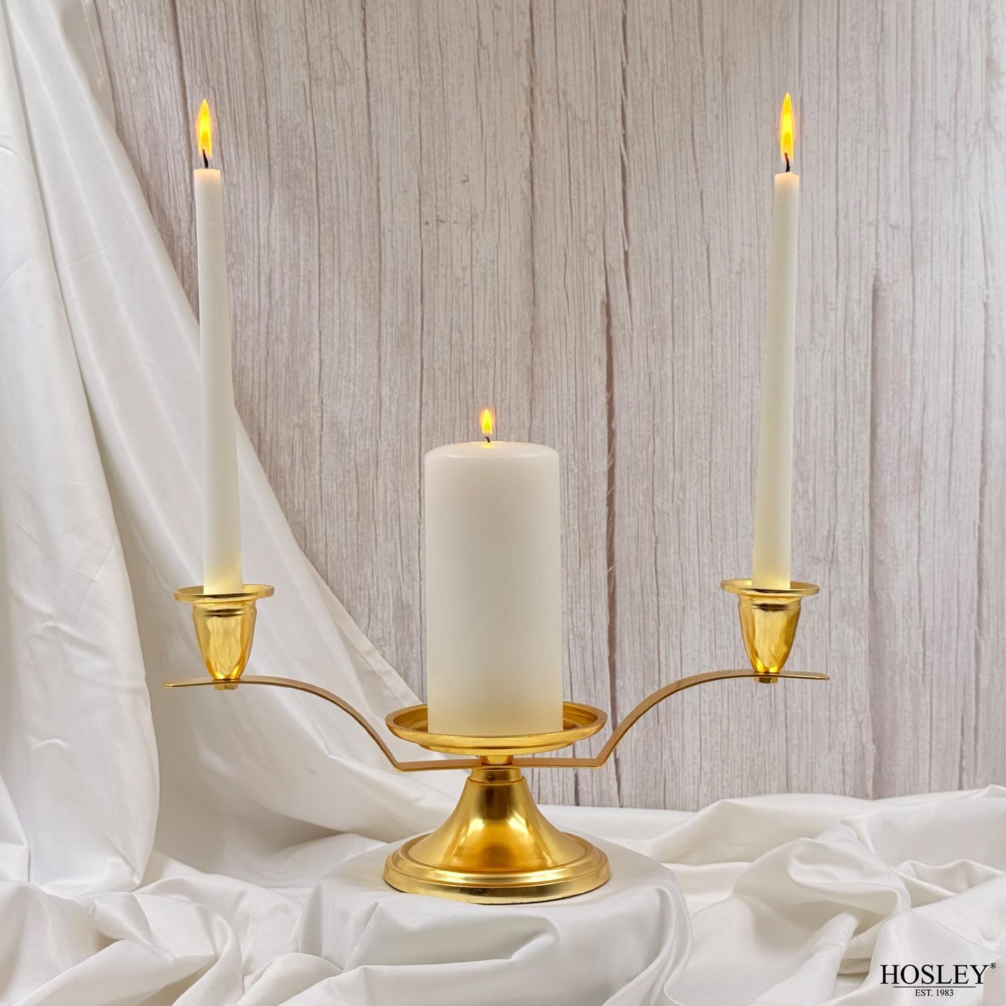 Hosley Gold Metal Unity Candle Holders for Wedding Ceremony Set. Unity Center with Two Taper Candle Holders