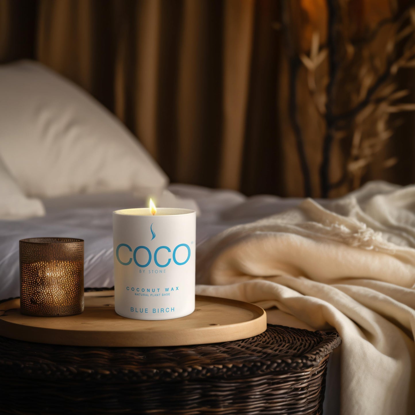 COCO by Stone 11oz Candle, Coconut Apricot Wax Candle for Home (Blue Birch) Home Fragrance Products, 1 Wick Candle, Enhance Indoor Aroma, Vegan & Cruelty-Free, Clean Burning and Hand Poured Candle