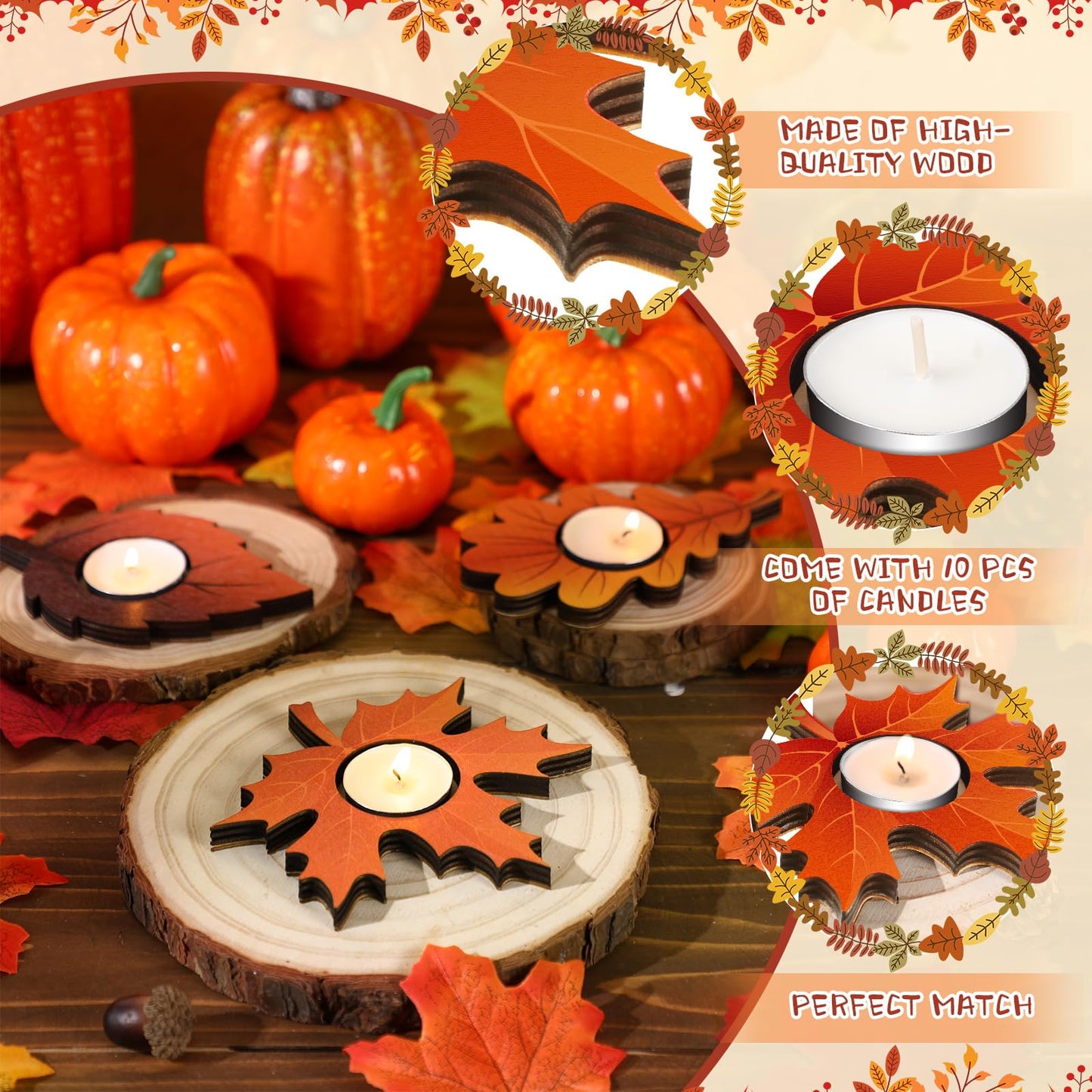 Marsui 12 Pcs Fall Thanksgiving Candle Holders Maple Leaves Harvest Table Centerpiece Decor Tealight Candle Holders for Home Tabletop Autumn Party Mantel Decorations