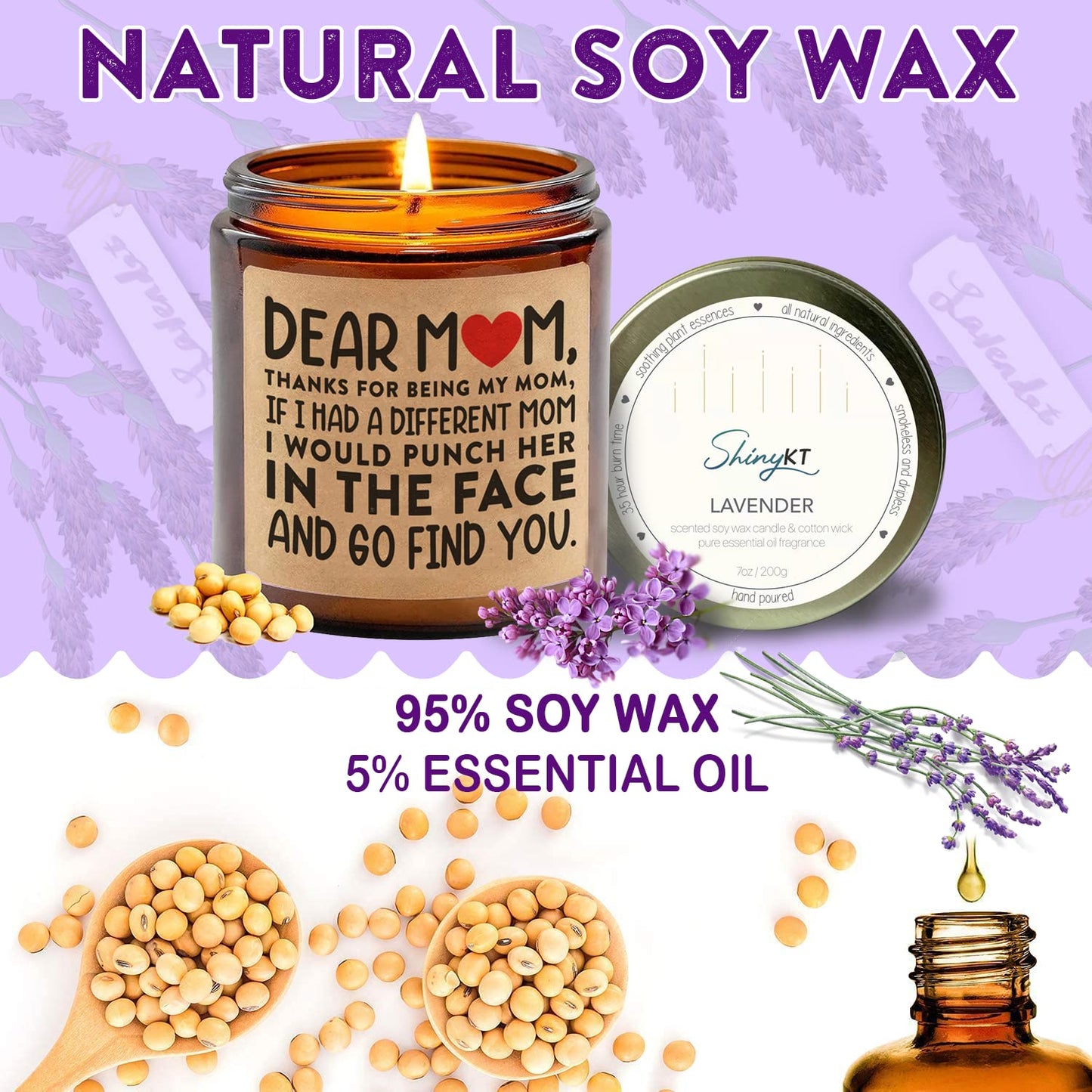 ShinyKT Scented Soy Wax Candle - Funny Mother's Day Present from Daughter or Son - Cool Birthday Gift Ideas for Mom - Long Lasting Natural Fragrance for Mothers Day