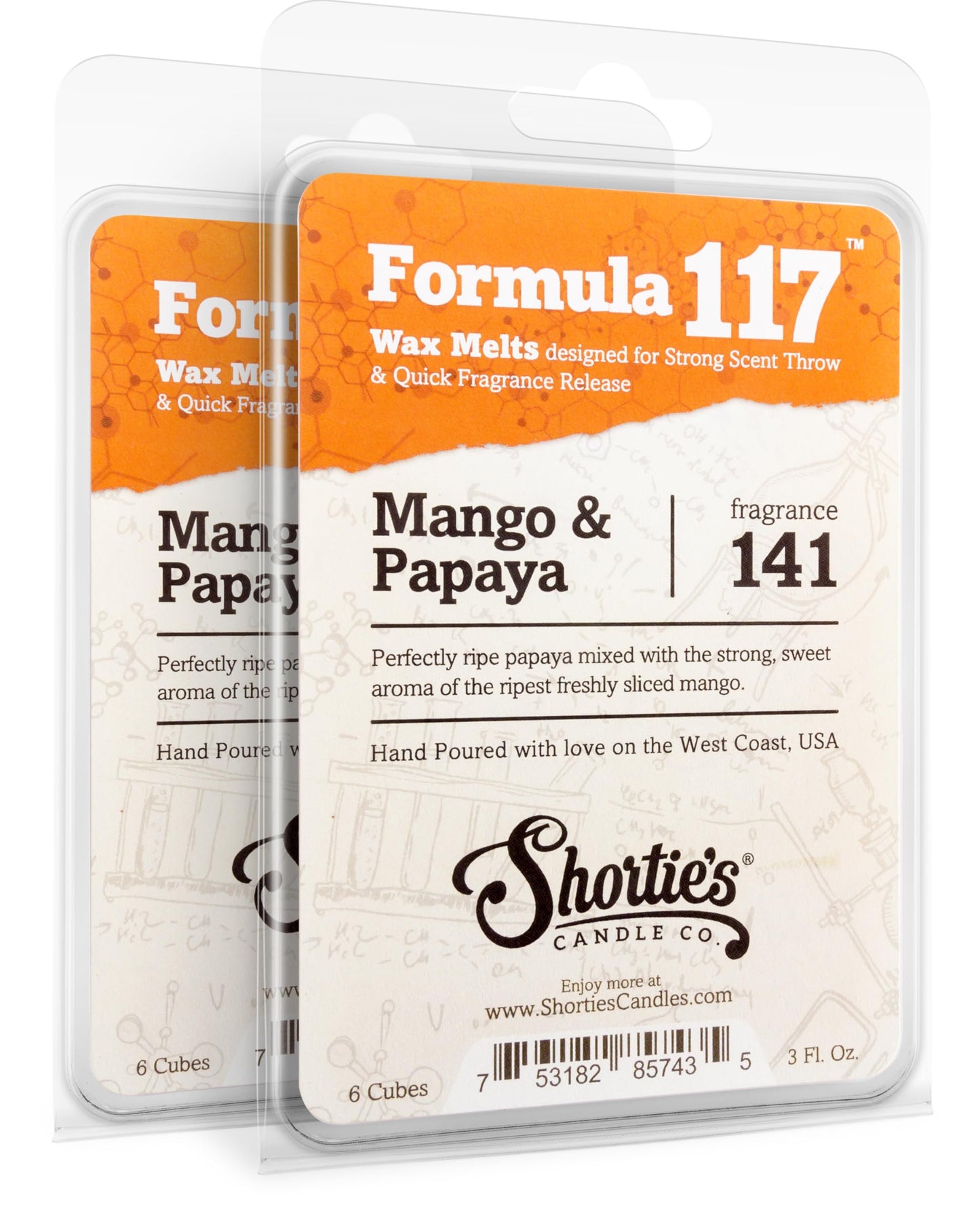 Shortie's Candle Company Mango & Papaya Premium Wax Melts 2 Pack - 6 Oz., Strong & Long Lasting, Non-Toxic - Made with Essential & Natural Oils - Formula 117