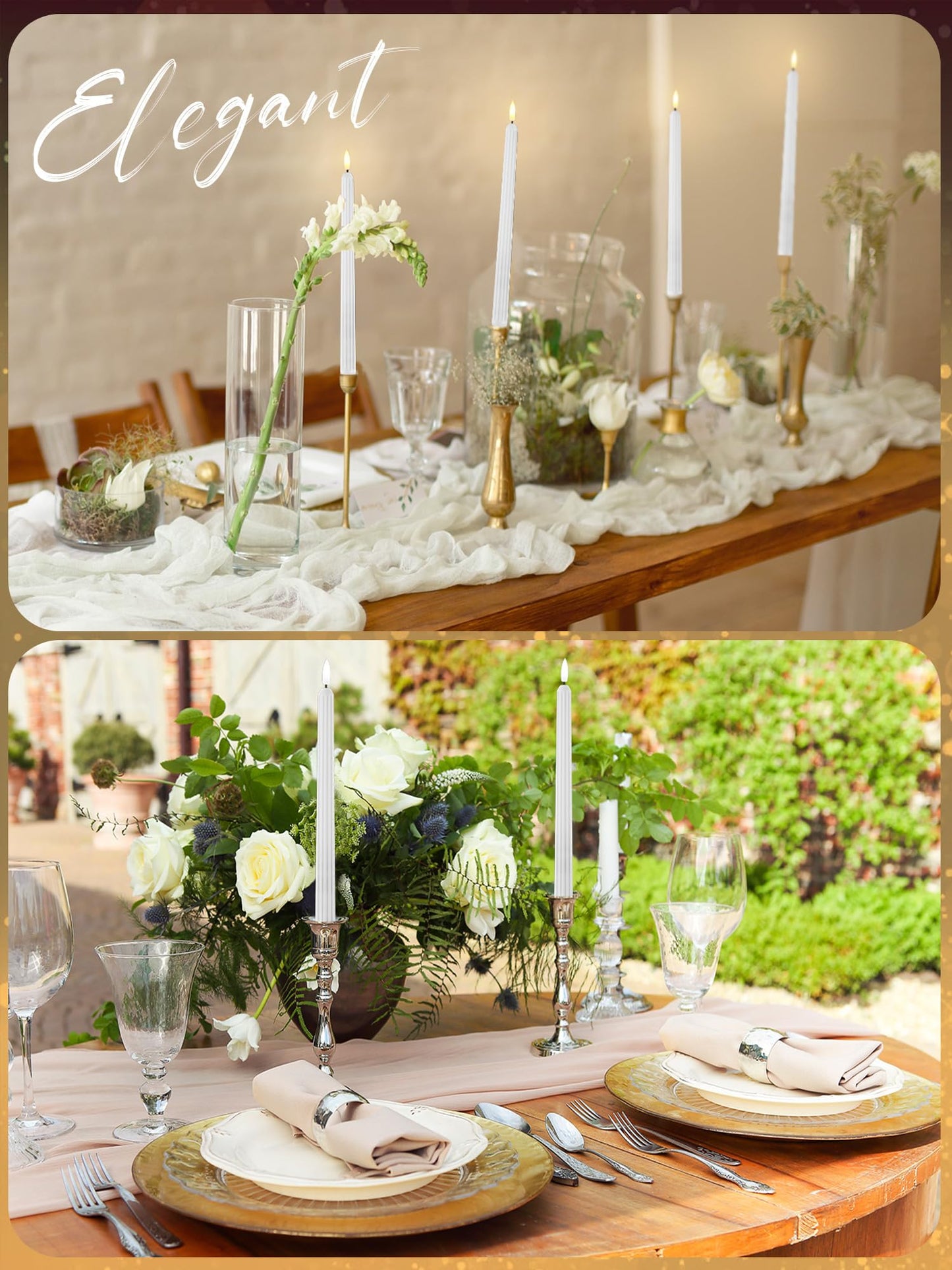 Funtery 48 Pcs Flameless LED Taper Candles Battery Operated Candles Bulk Realistic LED Candlesticks Flickering for Wedding Church Graduation Party Home Decor(White,Romantic Style)