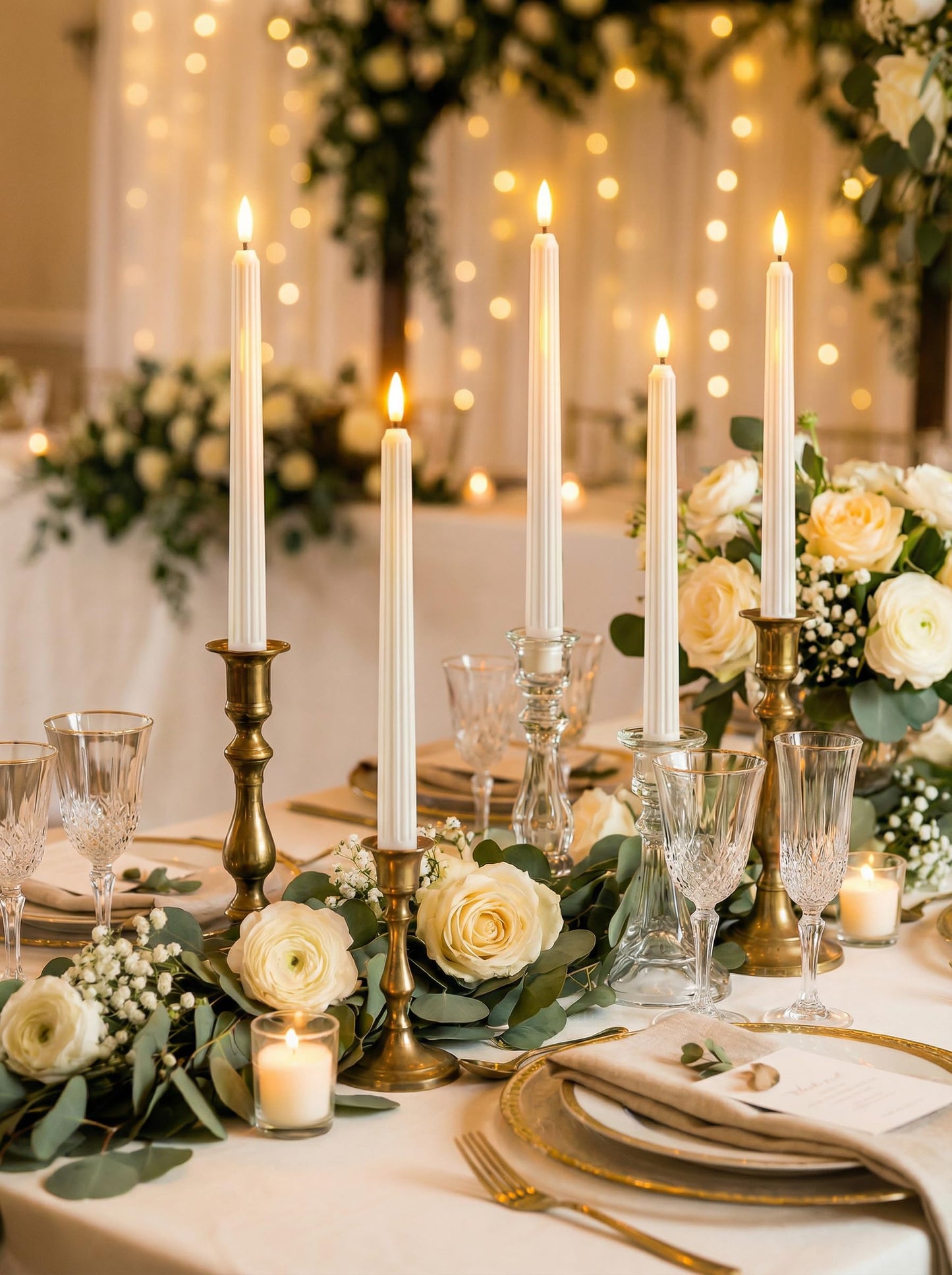 Treela 72 Pcs Flameless LED Taper Candles Battery Operated Candles Bulk 11 Inch Flickering Fake Candlesticks with Warm Light for Valentines Day Church Wedding Party Battery Not Included(Fluted,White)