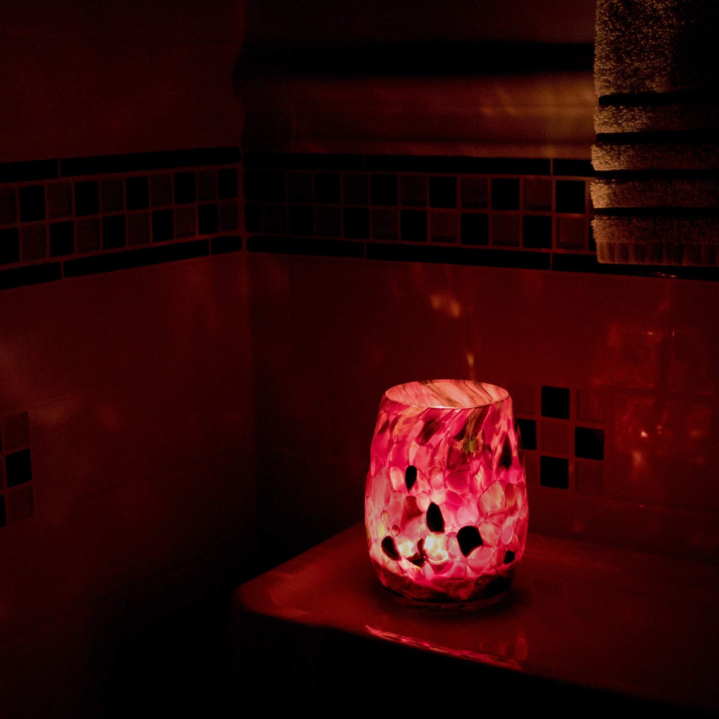 Totally Blown Glassworks Votive Candle Holder, Tea-Light, Handmade Blown Glass, Accent Vase, Centerpiece, Home Decor, Artist Dehanna Jones, Seattle, WA. (Red MM Ladybug)
