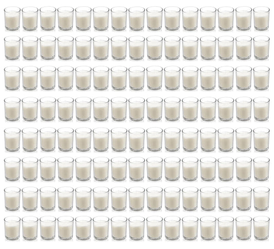 Housecret 120 Pack Warm White Unscented Clear Glass Filled Votive Candles. Hand Poured Wax Candle Ideal Gifts for Aromatherapy Spa Weddings Birthdays Holidays Party