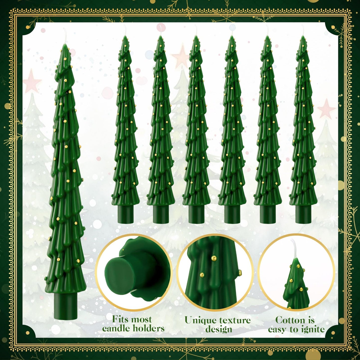 MTLEE Christmas Tree Shaped Taper Candles 10 Inch Unscented Christmas Tree Candles Decorative Aesthetic Xmas Relaxation Gifts for Centerpiece Decorations (Stylish,Green,6 Pcs)
