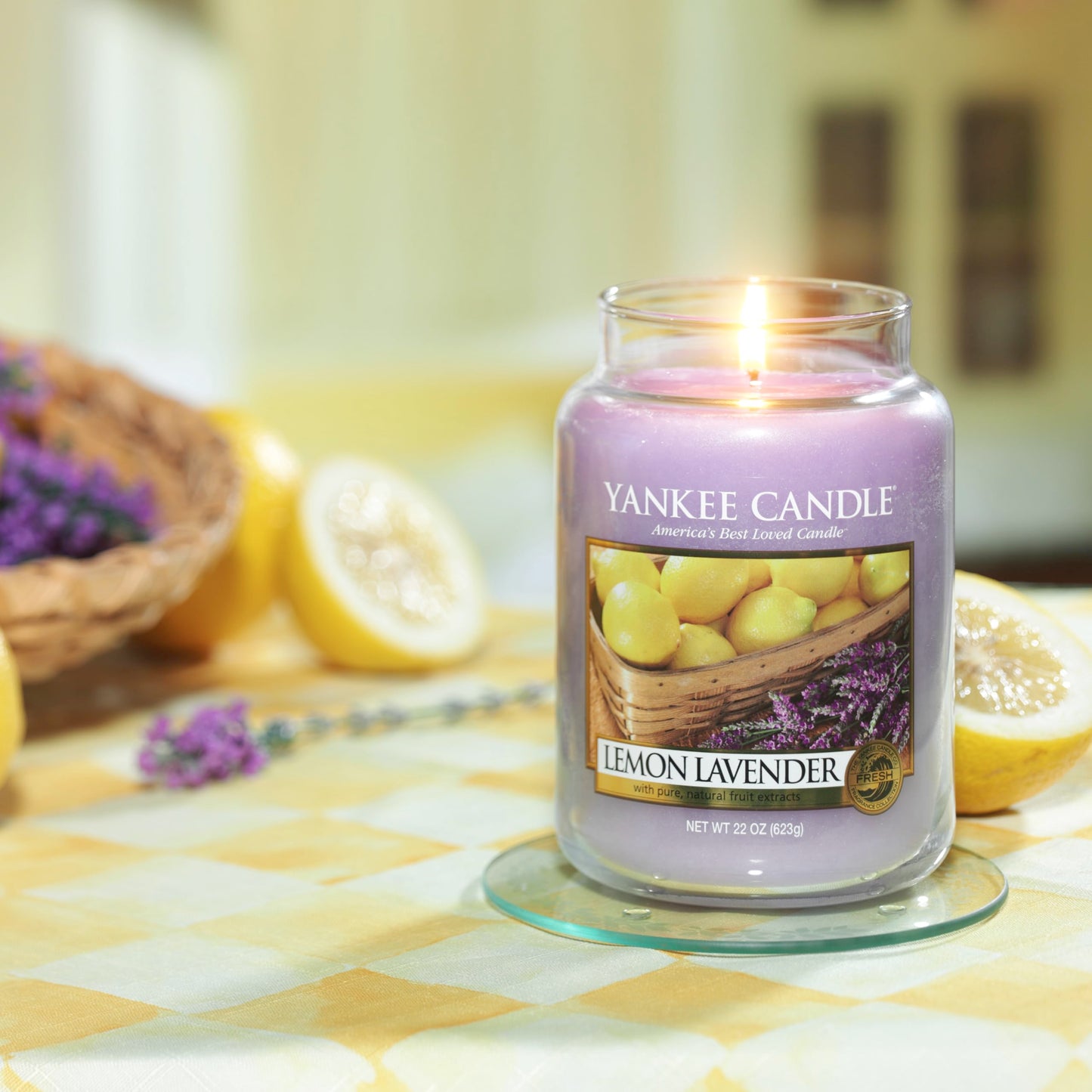 Yankee Candle Lemon Lavender Scented Classic 22oz Large Jar Single Wick Candle Over 110 Hours of Burn Time Ideal for Gifting Events and Home Fragrance