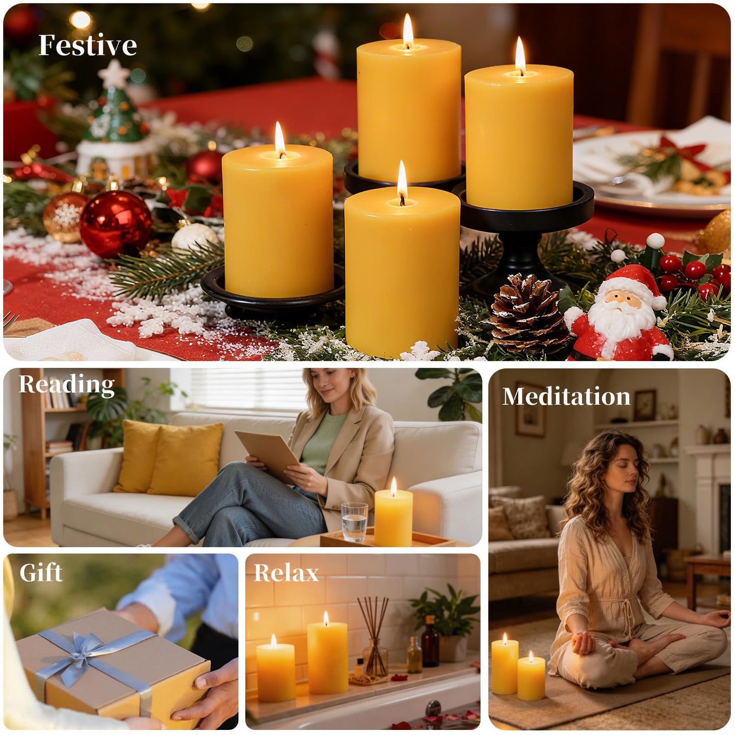 UGBEM 2 Packs 3"x 4" Natural Beeswax Pillar Candles, 100% Pure Beeswax Candle 120 Hours Long Burning Emergency Candle, Unscented Bees Wax Candles for Home Decor, Air Purification, Smokeless & Dripless