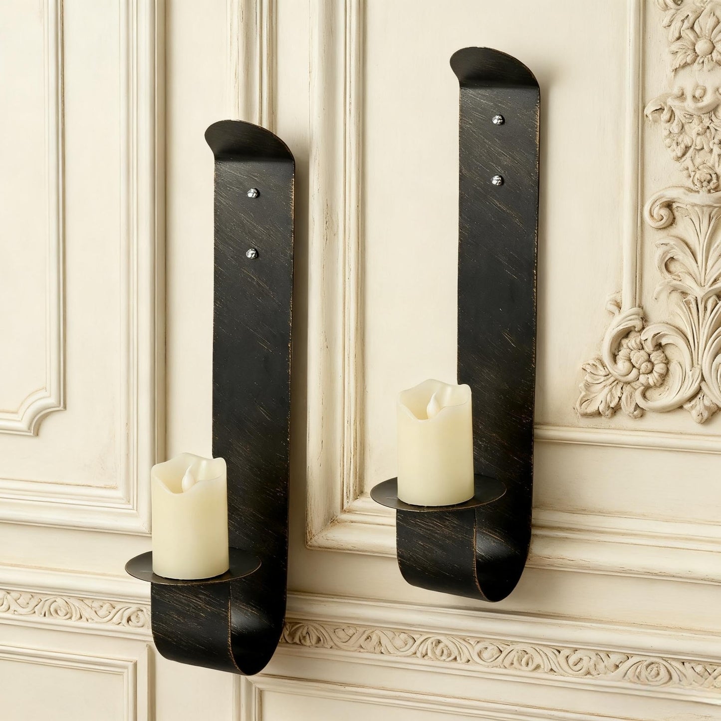Metal Wall Candle Sconce Holder, Set of 2 Wall Mount Candle Holders Modern Wall Candle Sconces Hanging for Living Room Farmhouse Fireplace Wedding