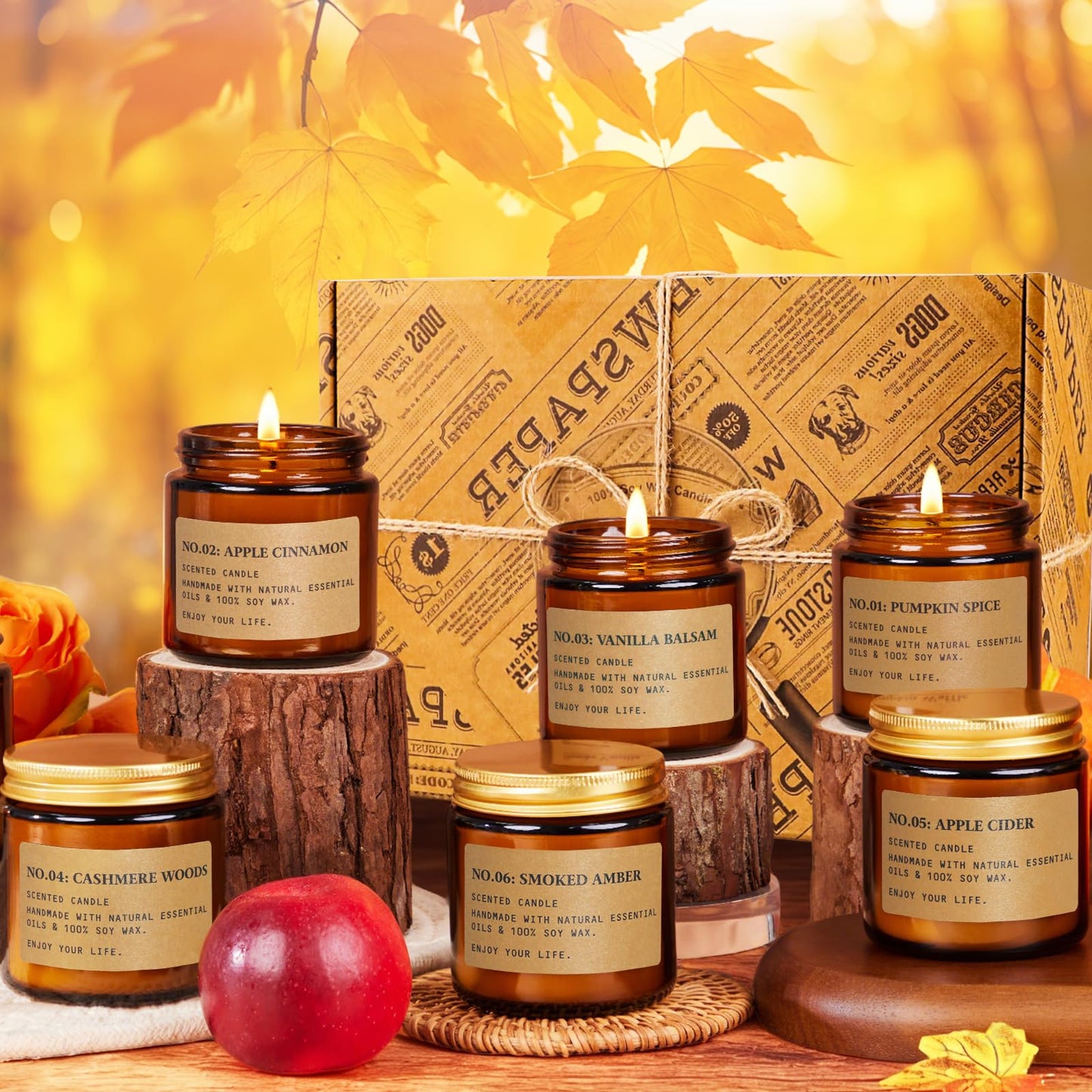 Candles for Home Scented, 6 x 3.5 oz Soy Wax & 150 Hours Long Lasting Fall Candles, Gifts for Women Birthday Thanksgiving Day Merry Christmas