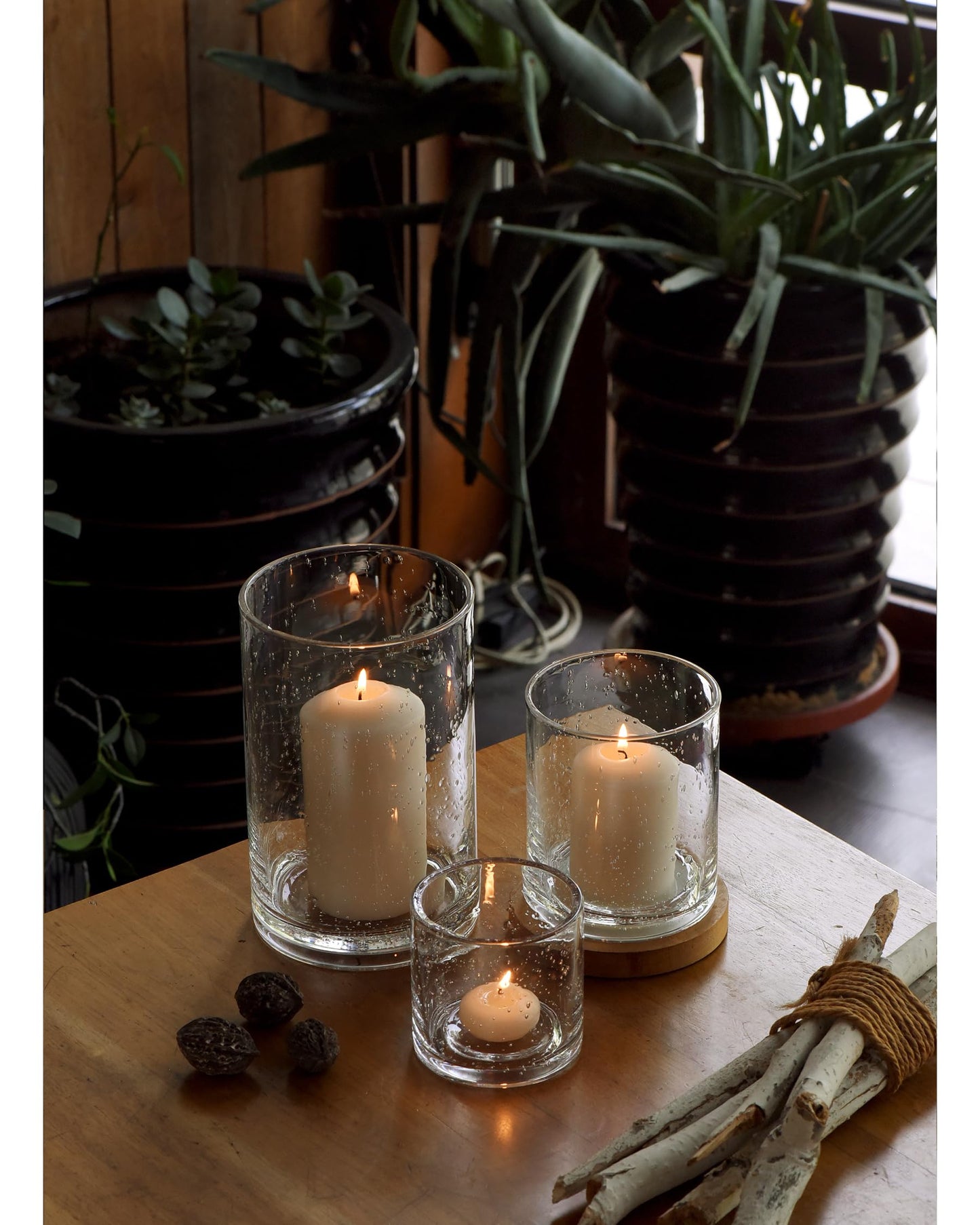 ARIAMOTION Glass Candle Holders Set, 3 Sizes 8" 5" 3.5" Height