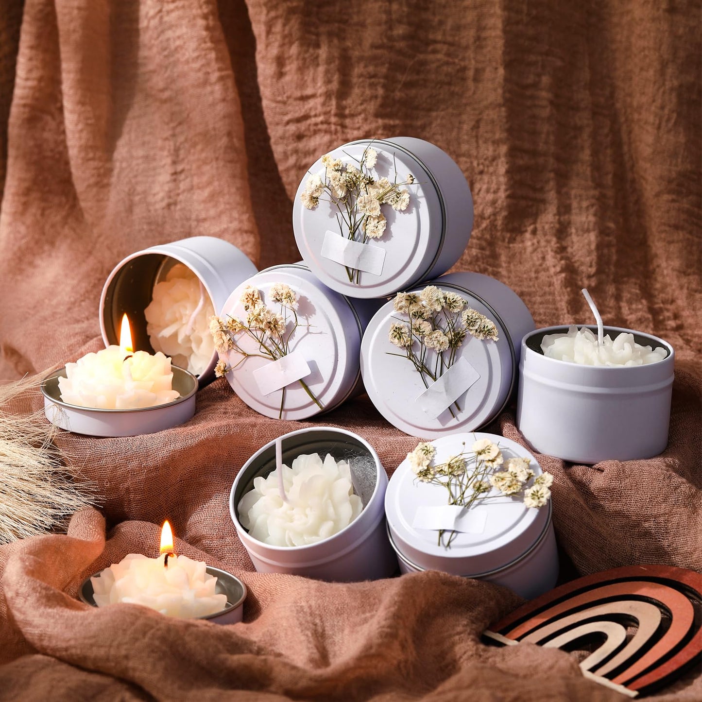 Threlaco 12 Pcs Flower Candles Scented Bridesmaid Gift Set Soy Wax Aromatherapy Candles Bulk for Wedding Bridal Shower Home Guests Women Valentines Mothers Day Anniversaries Favor(White)