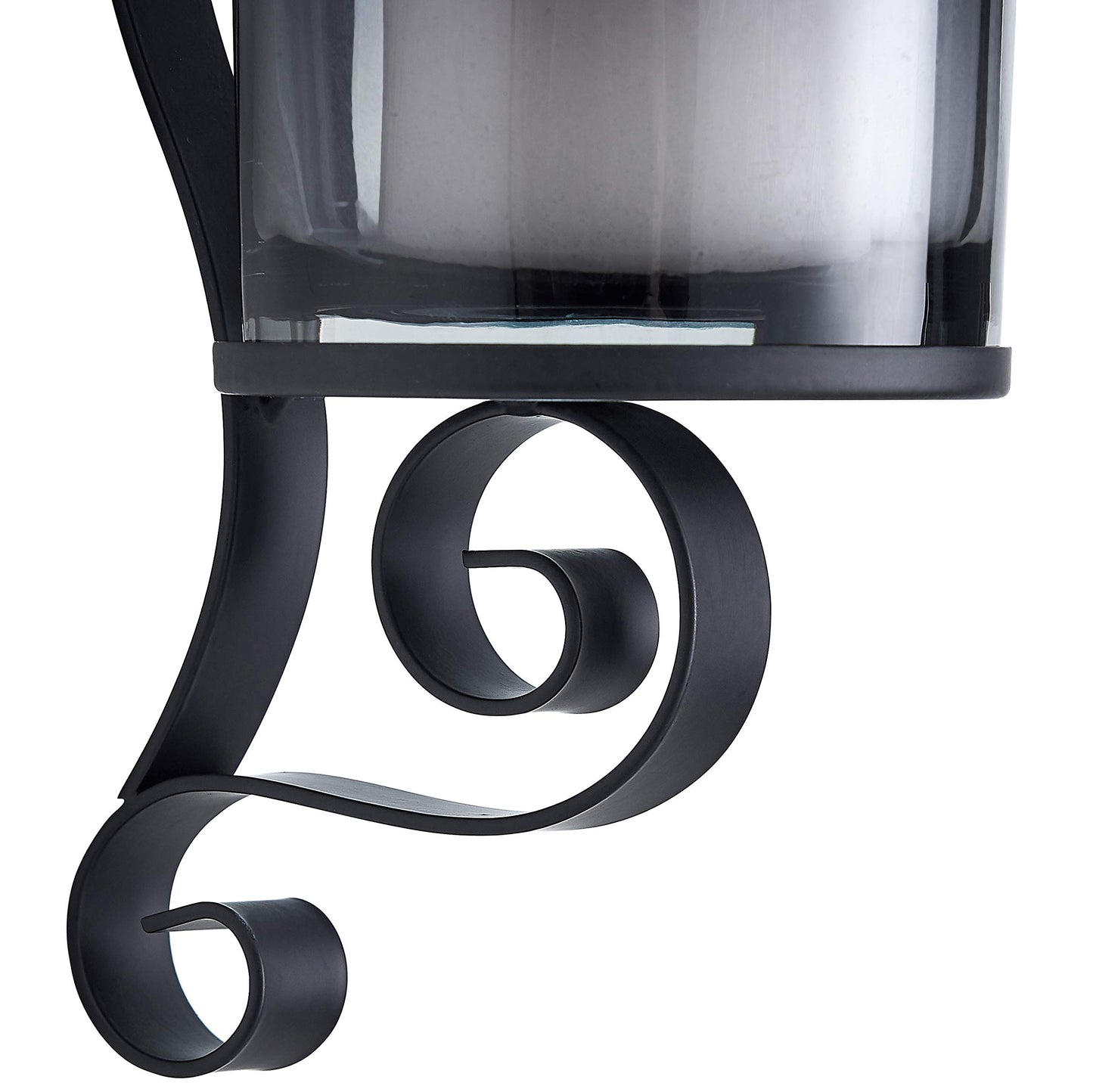 Danya B. 14.5" Vintage Black Wall Sconce Candle Holder Set of 2 with Smoke Glass Hurricanes and Iron Metal Frames, Rustic Style, for Standard Pillar or Flame-Less LED Candles