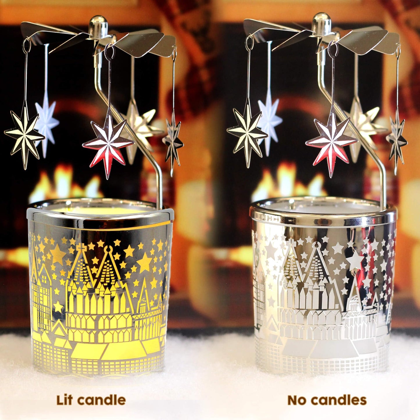 iLajao Candle Carousel Rotary Candle Holder Christmas Carousel Spinning Candleholder Metal Tealight Christmas Decoration Tables Centerpieces Valentine Easter Gifts (Moravian Star)