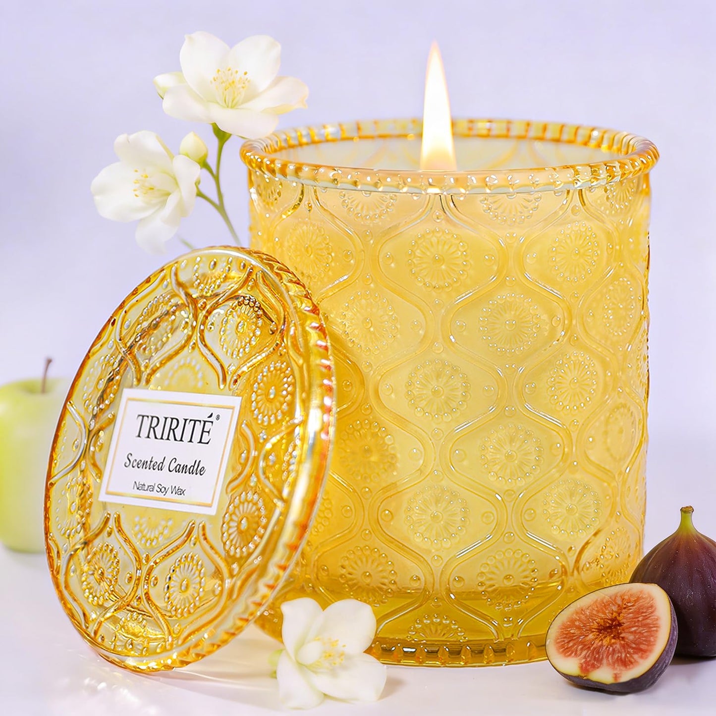 Sandalwood Fig Amber Scented Candles, Natural Soy Wax Jar Candle in Glass 45 Hours Clean Burn, Gift-Ready for Hosts & Gatherings Elegant Home Décor