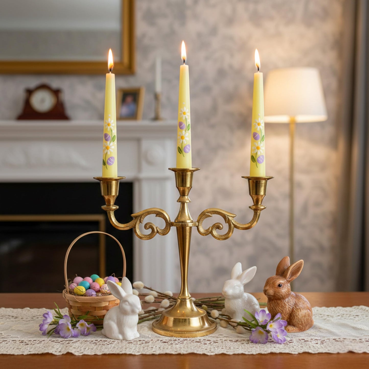 Rely+ 3 Arm Candelabra Taper Candle Holders Decorations Indoor Kitchen Décor Table Candles Candlestick Candelabra Centerpiece (Gold)