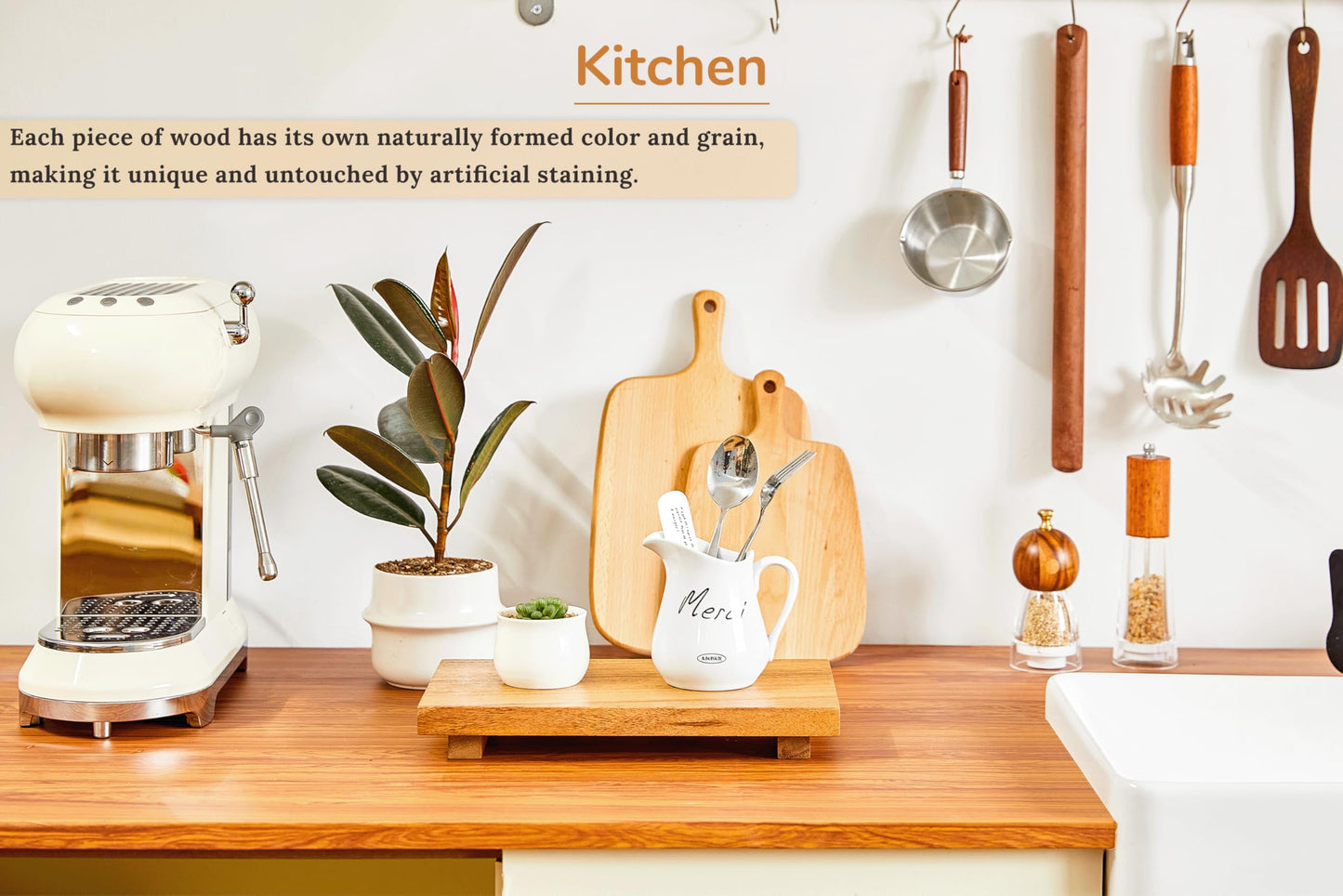 Medium 12" Acacia Wood Riser Pedestal Stand – Farmhouse Wood Display Riser for Kitchen and Bathroom Décor - Counter Display, Plant Stand, Jewelry Holder, Vanity Tray, Candle Stand (M:12"x7"x1.57")