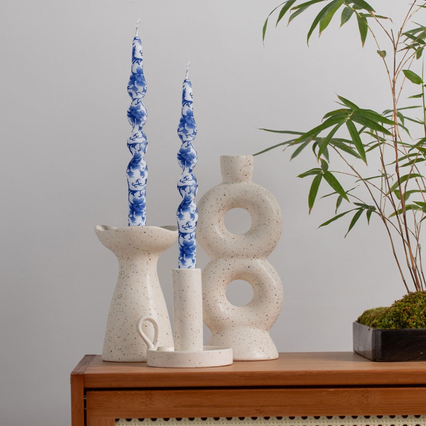 NJAO HOO Floral Taper Candles 10 in Spiral Candlesticks Hand Printed Blue and White Candlestick Twisted Taper Candle for Home Garden Decor, 2Pcs