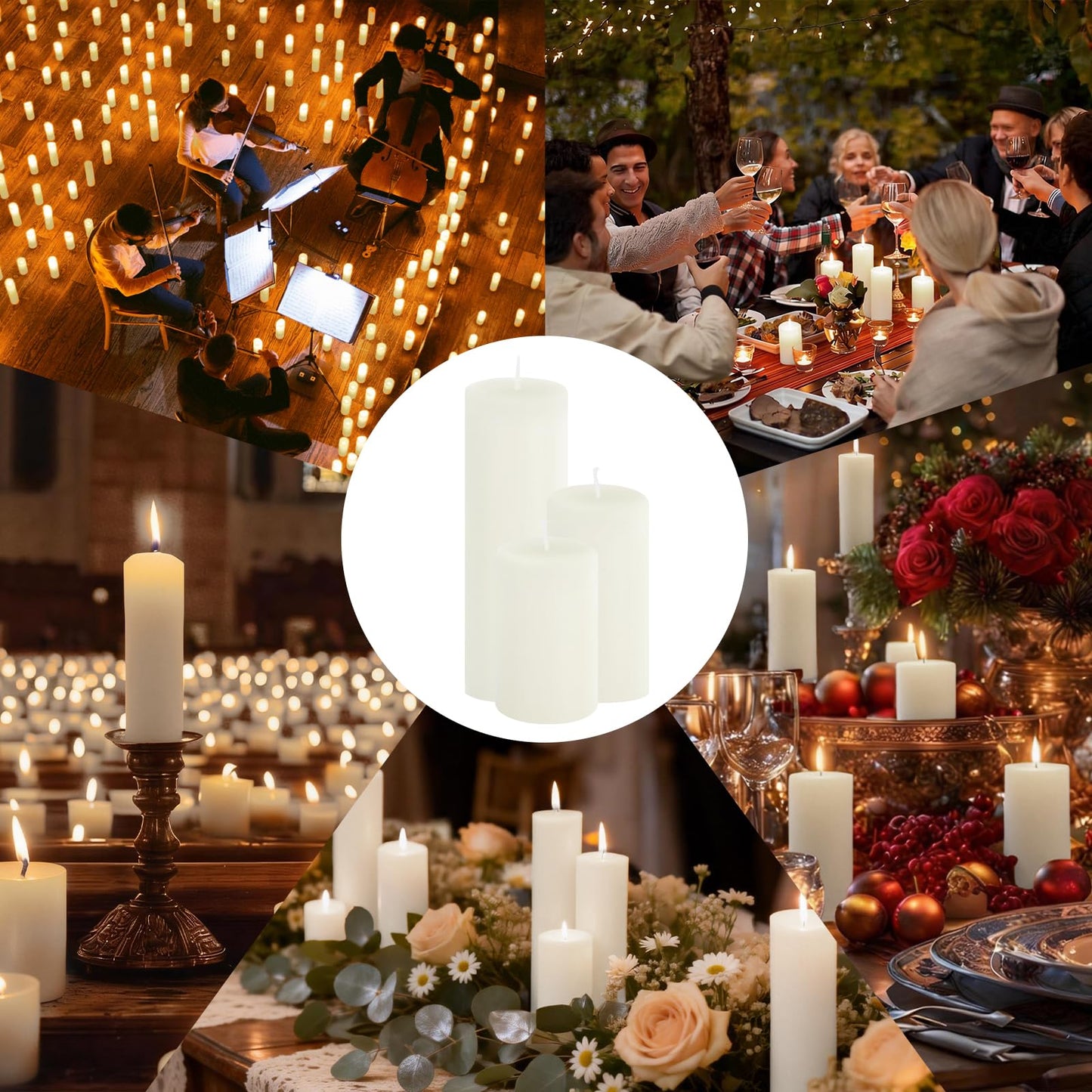 Trxvxo 72 Pcs White Pillar Candles Bulk Set: 2 x 3/6/8 Inch (24 Each), Dripless Unscented Smokeless Hurricane Candles for Creating Warm Elegant Atmosphere at Weddings, Parties and Events.